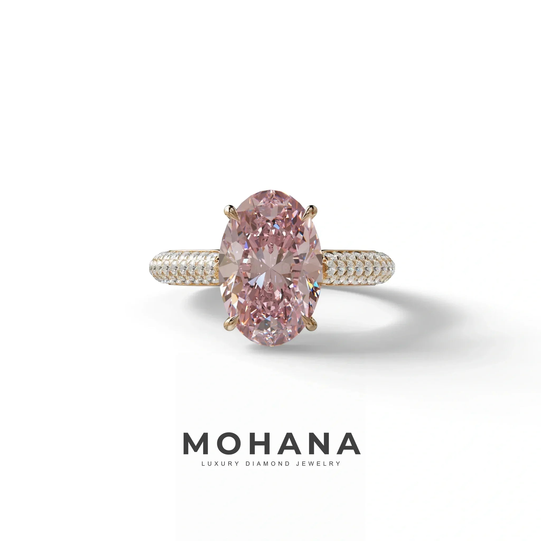 3 Carat Pink Oval Cut Hidden Halo & Pave Set Lab Diamond Engagement Ring - Viviana - 10K Solid Gold / Rose Gold