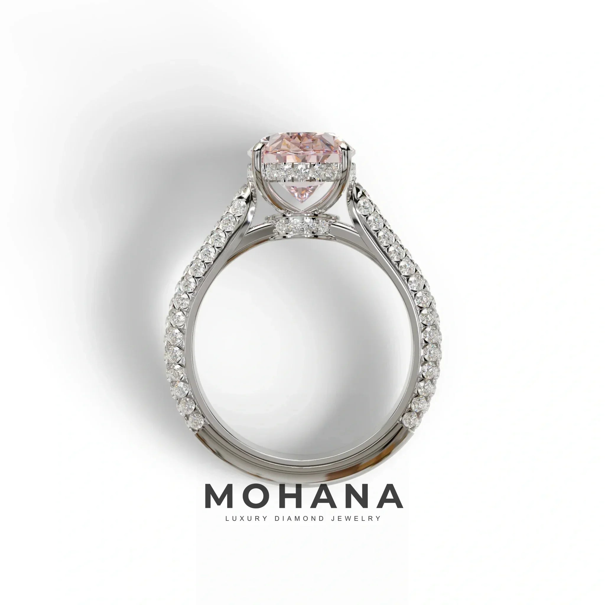 3 Carat Pink Oval Cut Hidden Halo & Pave Set Lab Diamond Engagement Ring - Viviana