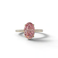 3 Carat Pink Oval Cut Hidden Halo & Pave Setting Lab Grown Diamond Ring - 10K Solid Gold / Yellow Gold