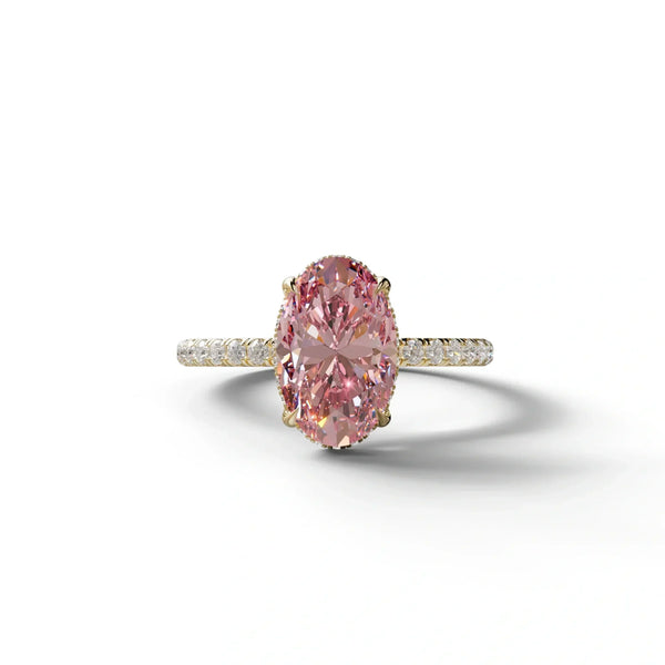 3 Carat Pink Lab Grown Diamond Engagement Ring – Oval Cut Hidden Halo