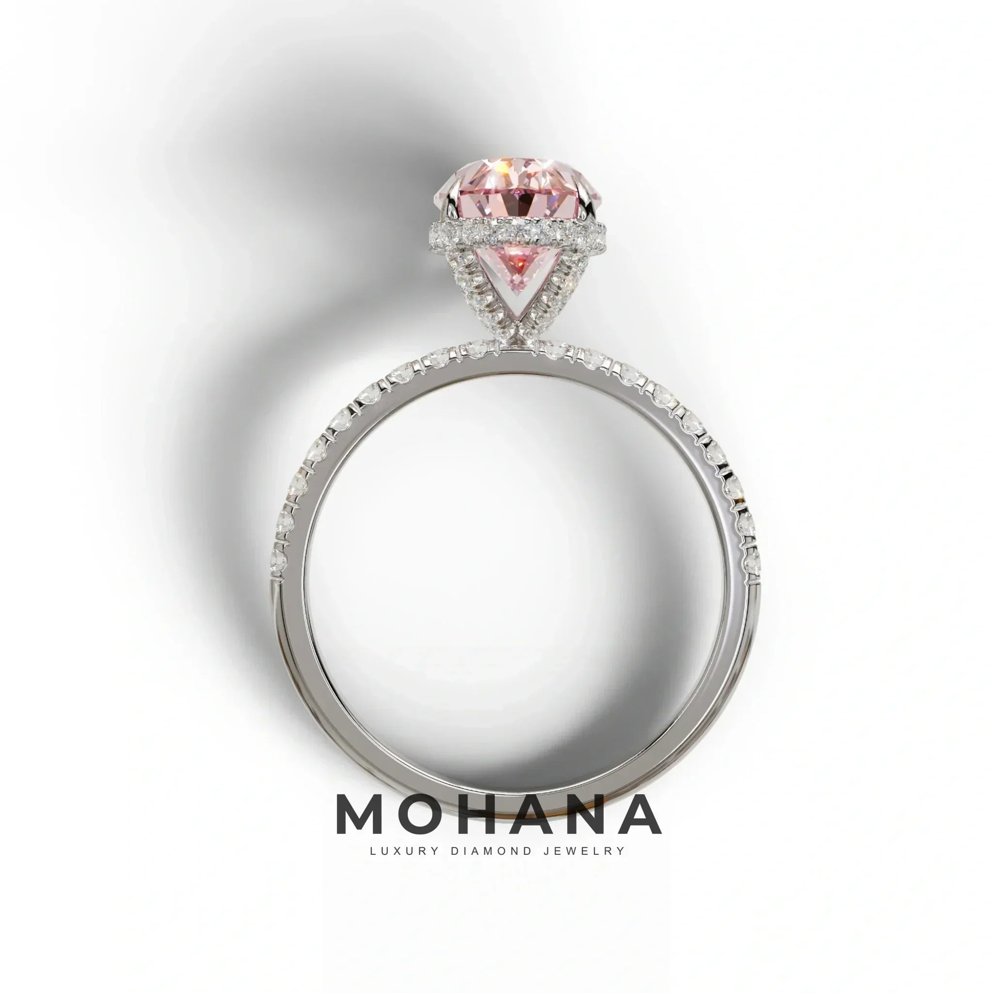 3 Carat Pink Oval Cut Hidden Halo & Pave Setting Lab Grown Diamond Ring