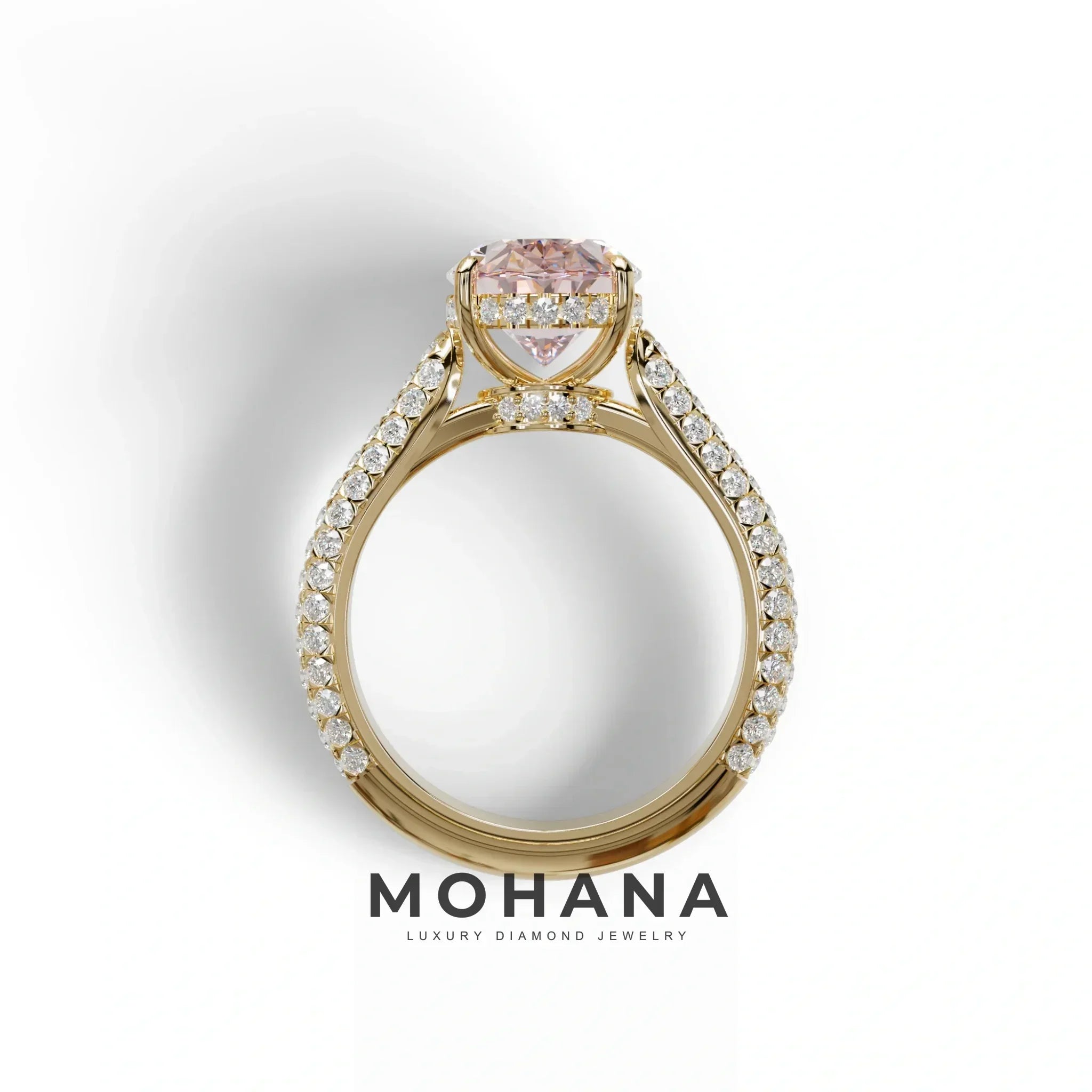 3 Carat Pink Oval Cut Hidden Halo & Pave Set Lab Diamond Engagement Ring - Viviana