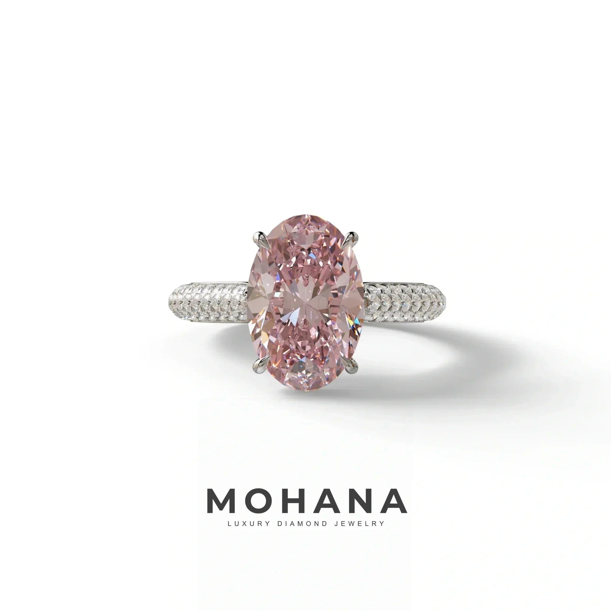 3 Carat Pink Oval Cut Hidden Halo & Pave Set Lab Diamond Engagement Ring - Viviana - 10K Solid Gold / White Gold
