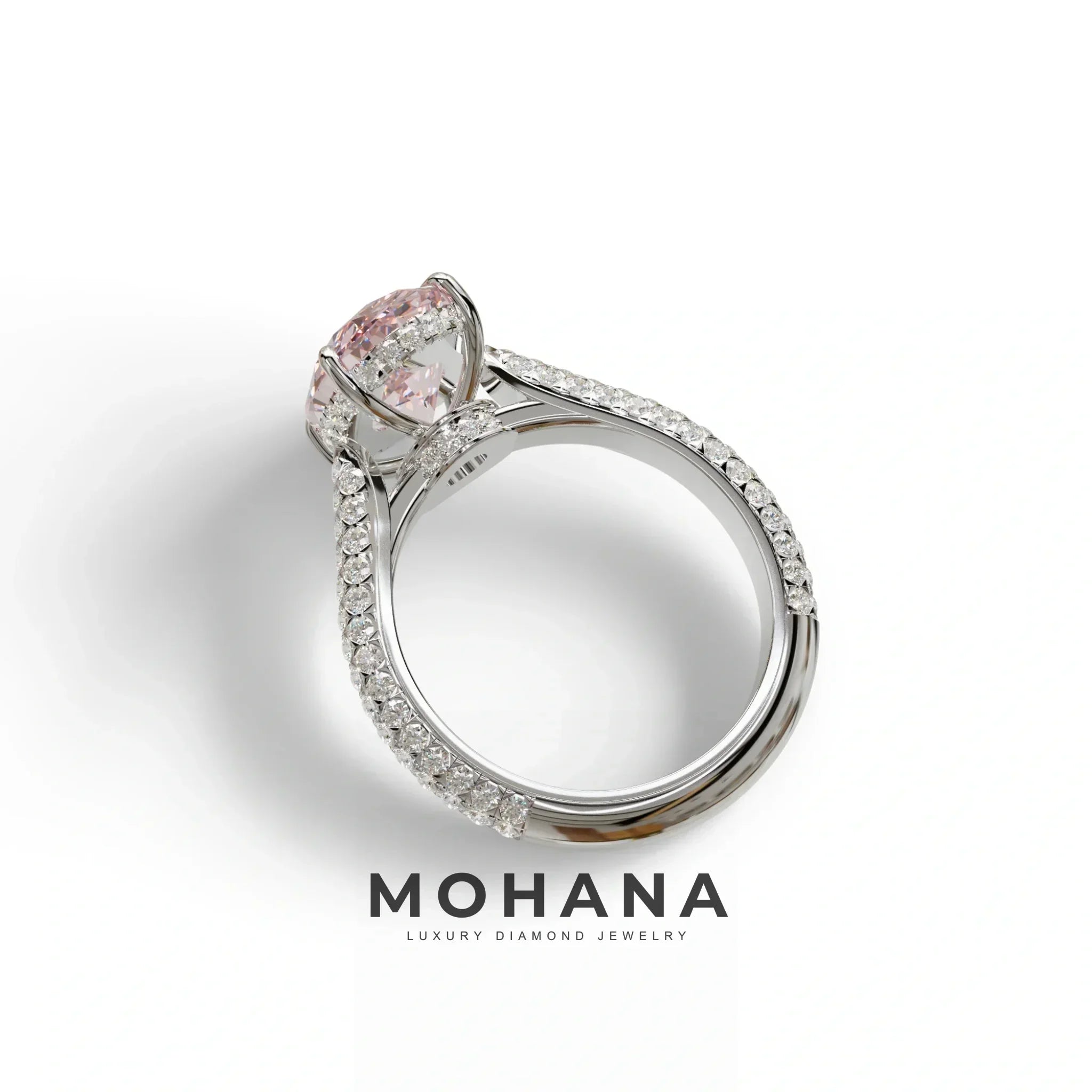 3 Carat Pink Oval Cut Hidden Halo & Pave Set Lab Diamond Engagement Ring - Viviana