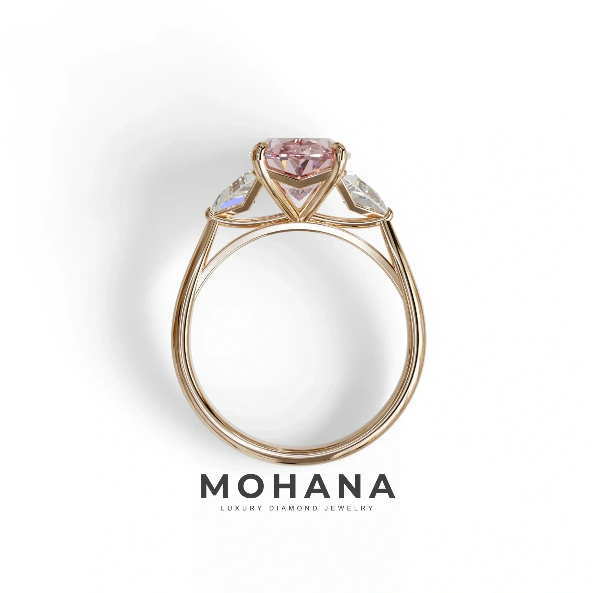 3Ct Pink Oval Cut Lab Grown Diamond Three Stone Engagement Ring - Myza