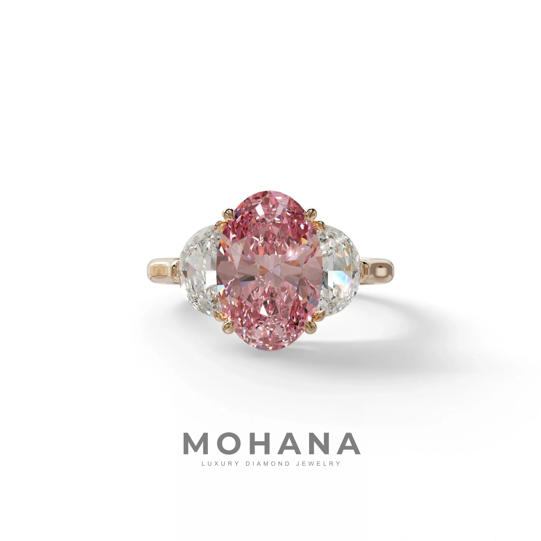 3 Carat Pink Lab Grown Diamond Engagement Ring · Oval Cut Three Stone | Constellation - view 2