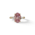 3Ct Pink Oval Cut Lab Grown Diamond Three Stone Engagement Ring - Myza - 10K Solid Gold / Yellow Gold