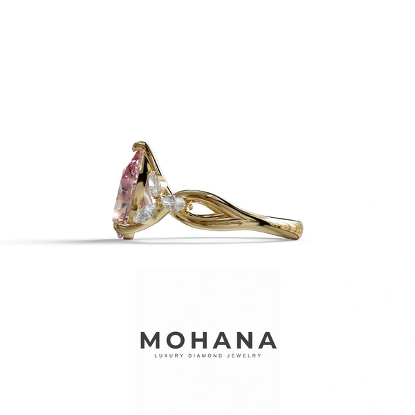3 Carat Pink Lab Grown Diamond Engagement Ring – Pear Cut Cluster | Celena alternate view