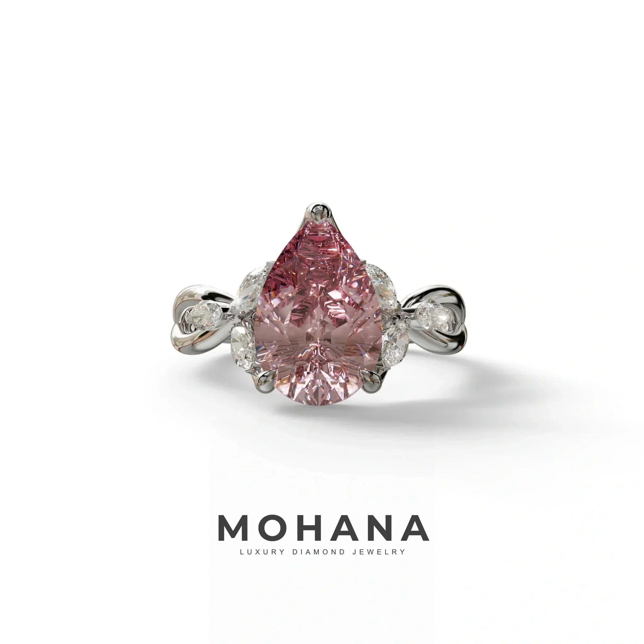 3 Carat Pink Pear Cut Cluster-Vintage Setting Lab Grown Diamond Ring - Celena - 10K Solid Gold / White Gold