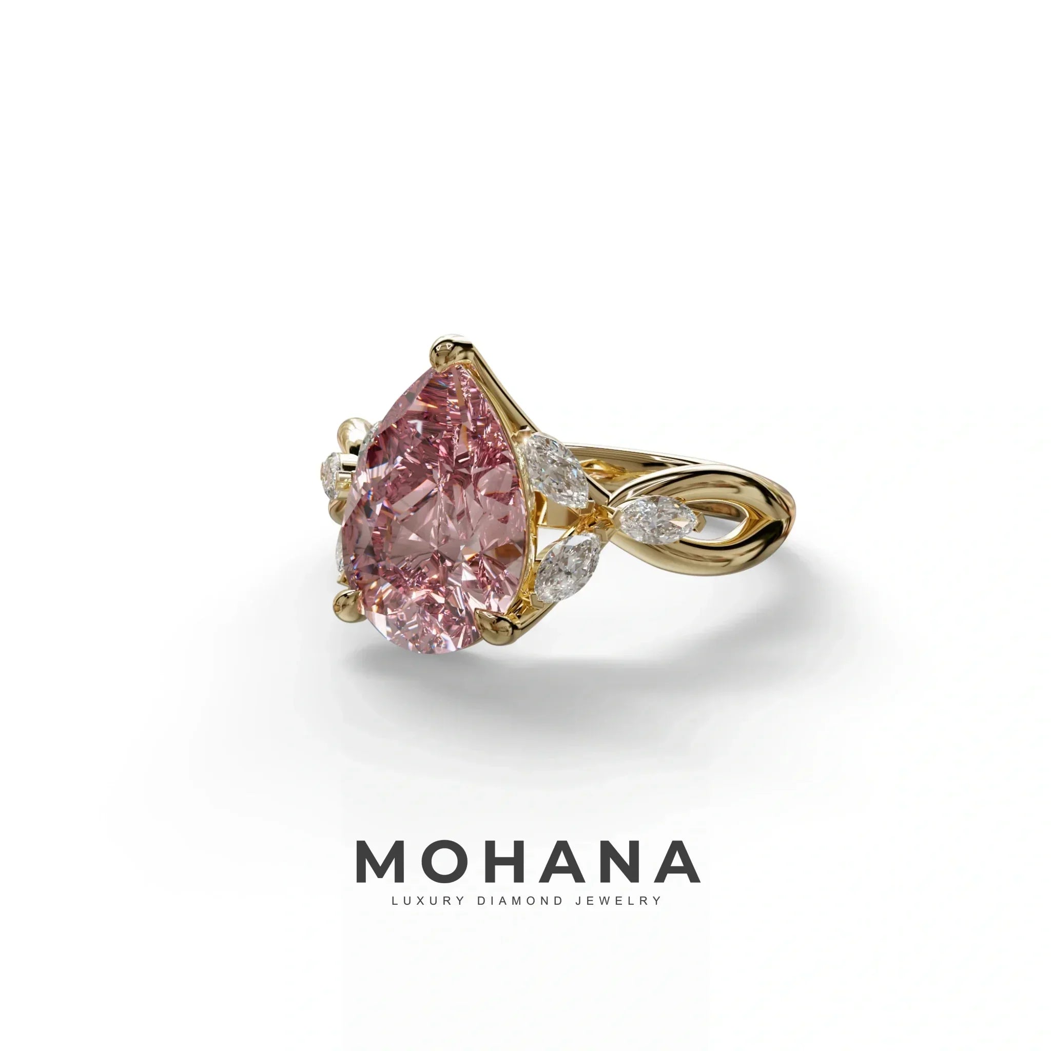 3 Carat Pink Pear Cut Cluster-Vintage Setting Lab Grown Diamond Ring - Celena