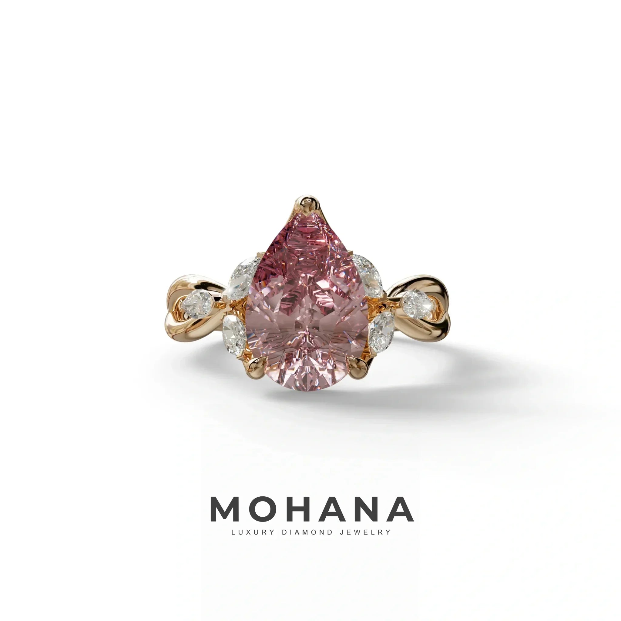 3 Carat Pink Pear Cut Cluster-Vintage Setting Lab Grown Diamond Ring - Celena - 10K Solid Gold / Rose Gold