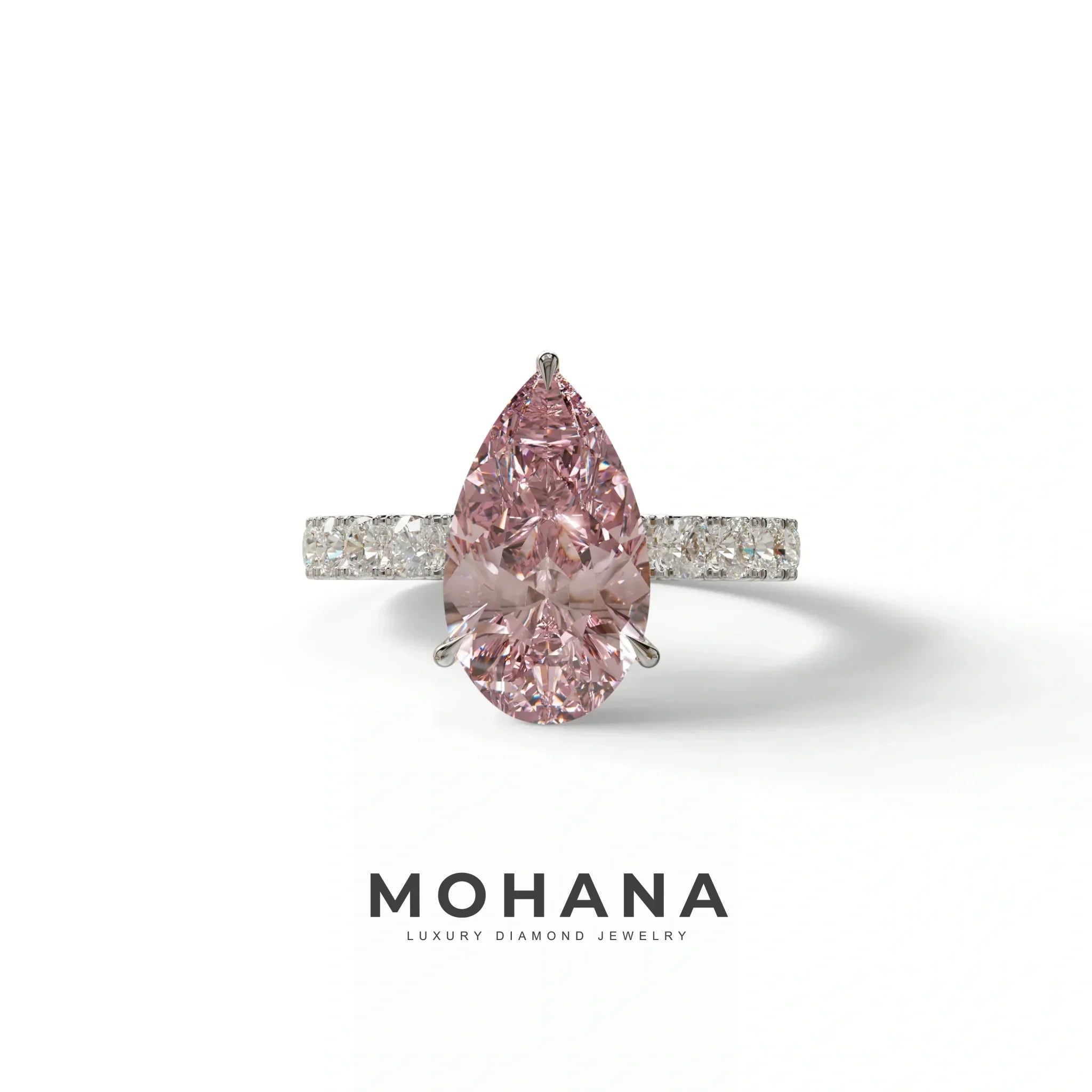 3 carat Pink Lab Grown Diamond Engagement Ring - Feesia - 10K Solid Gold / White Gold