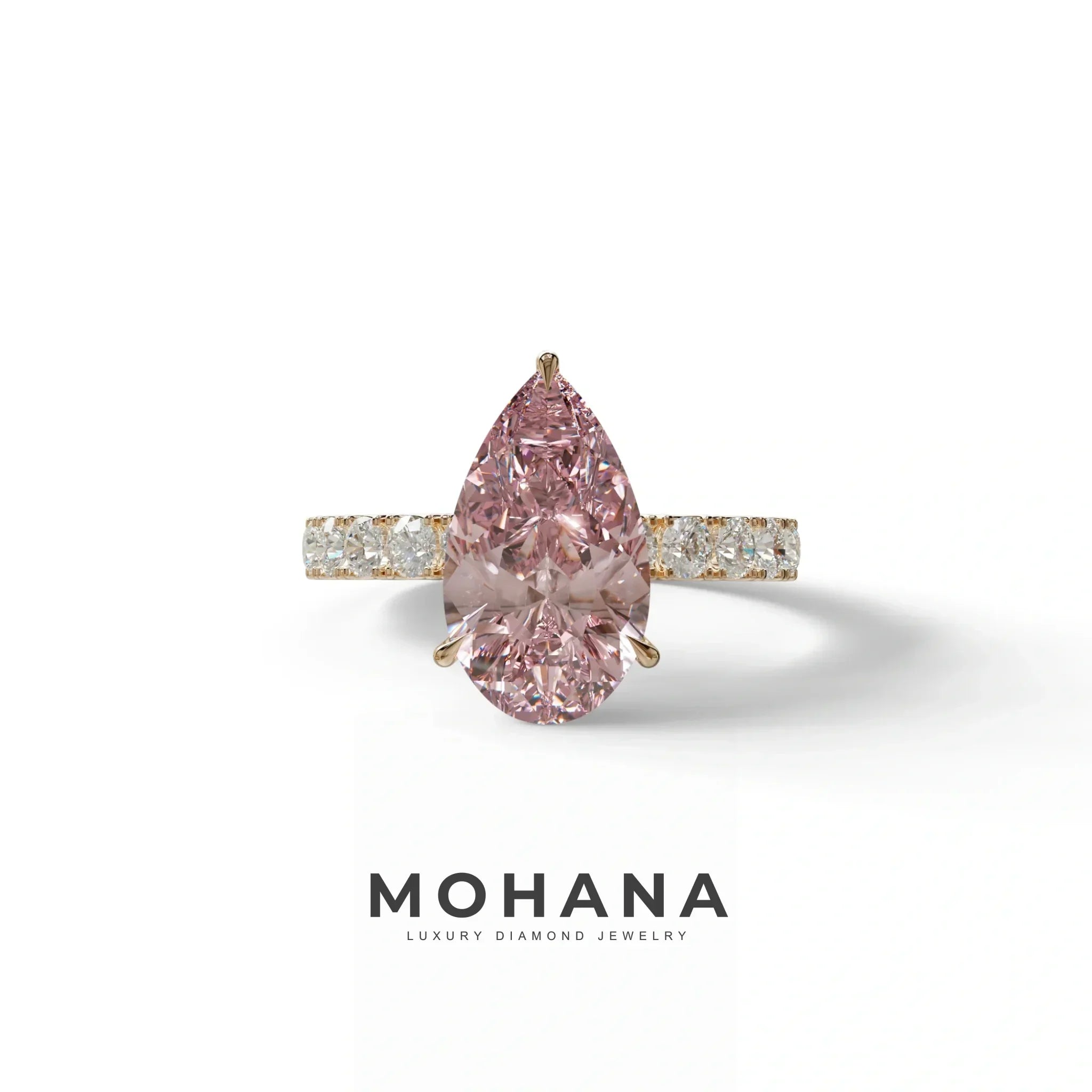 3 carat Pink Lab Grown Diamond Engagement Ring - Feesia - 10K Solid Gold / Rose Gold