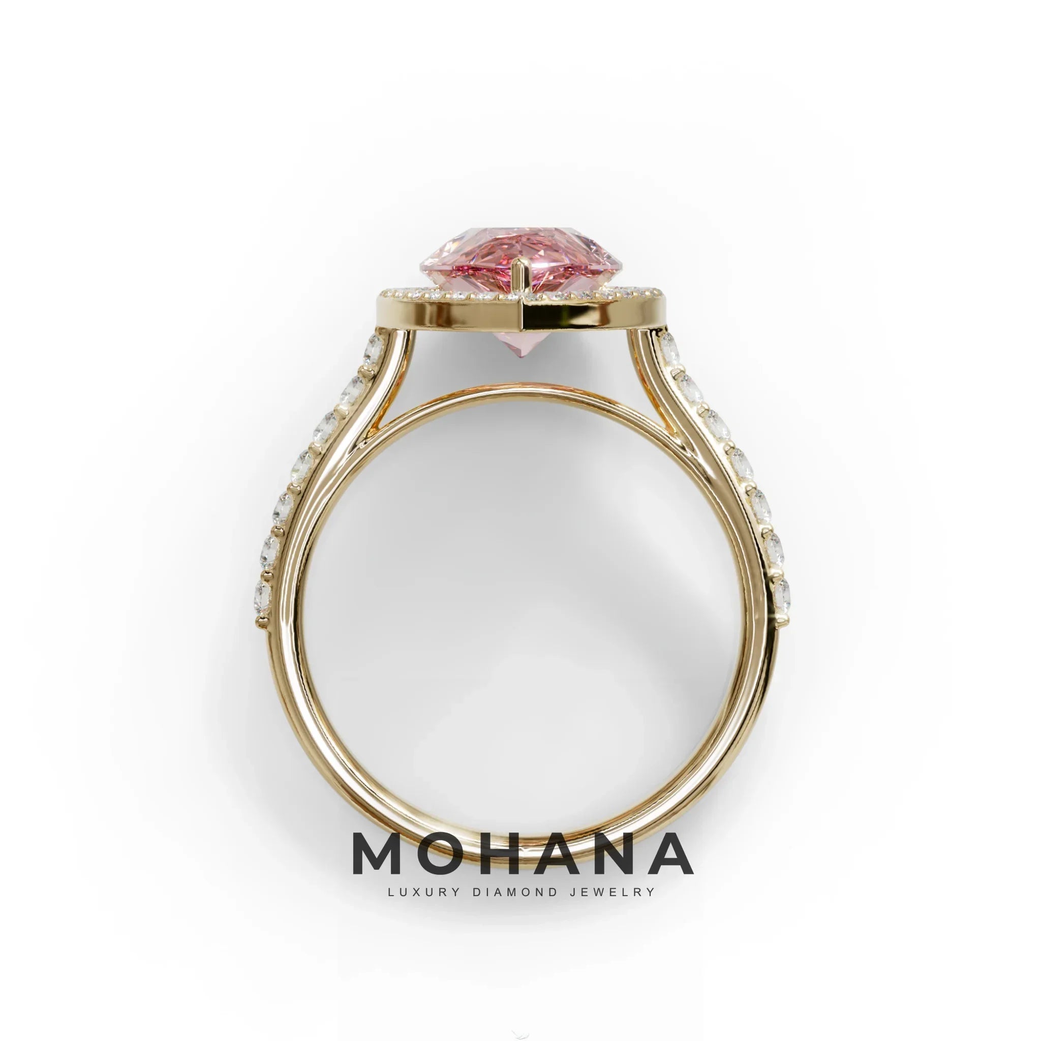 3 Carat Pink Pear Cut Halo & Pave Setting Lab Grown Diamond Ring