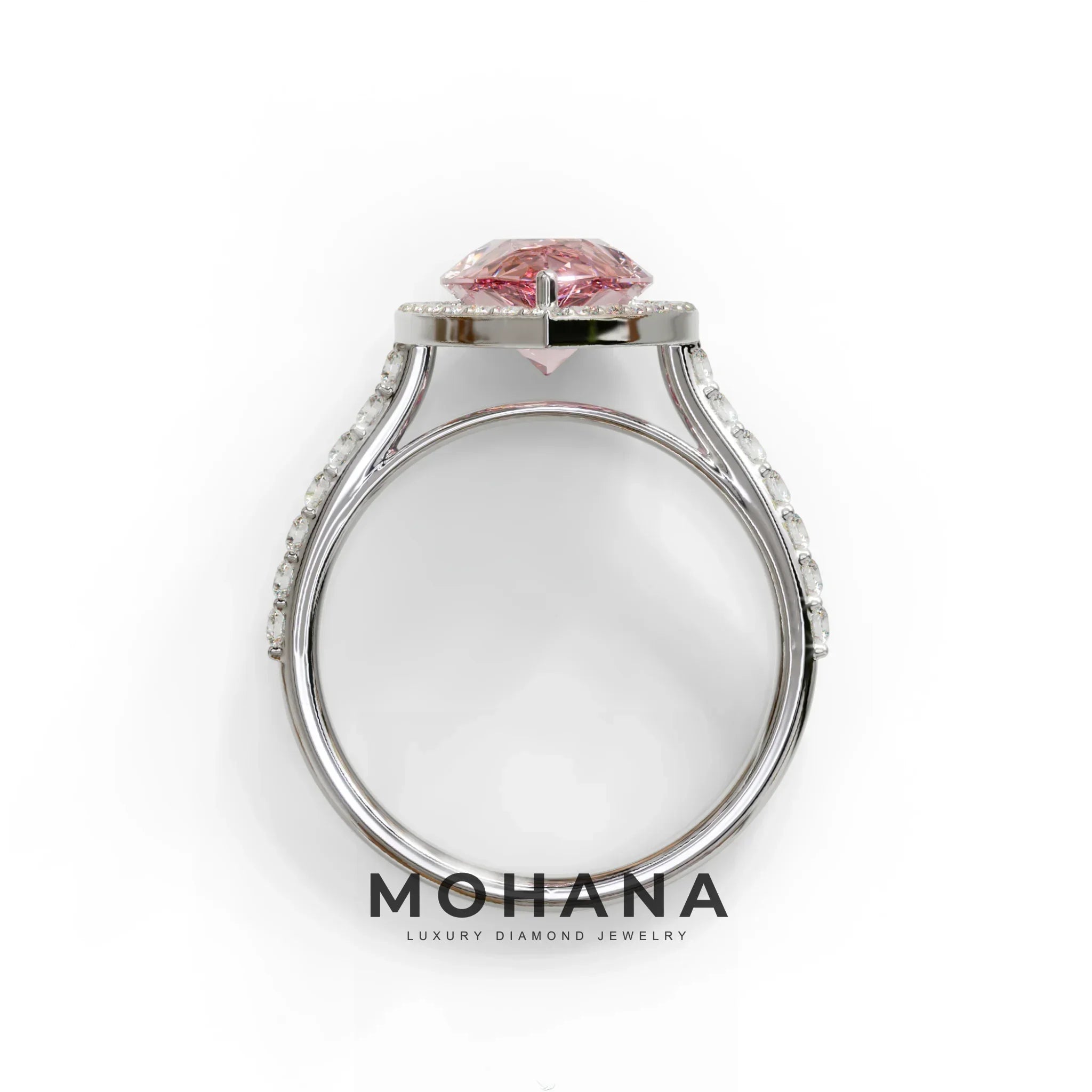 3 Carat Pink Pear Cut Halo & Pave Setting Lab Grown Diamond Ring