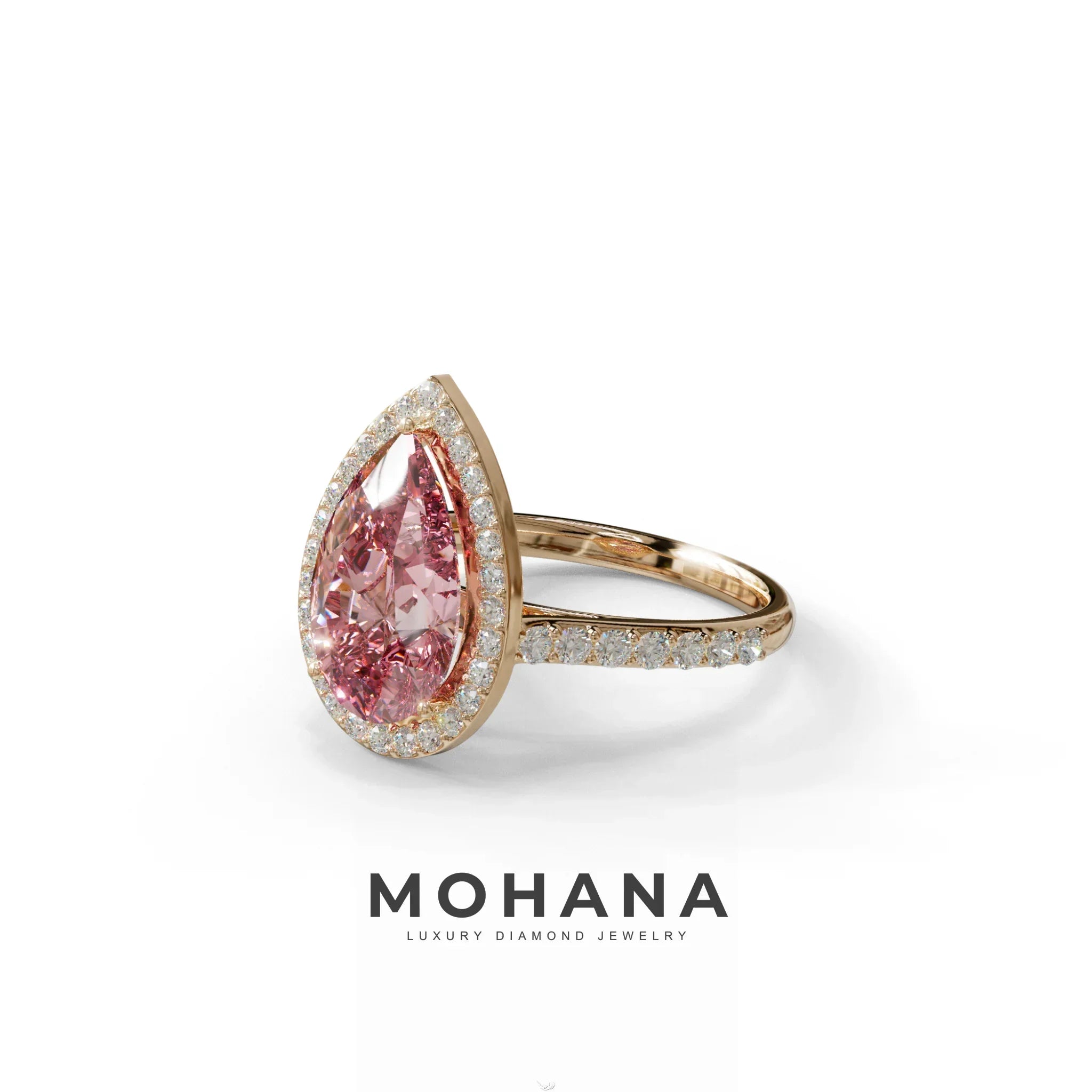 3 Carat Pink Pear Cut Halo & Pave Setting Lab Grown Diamond Ring