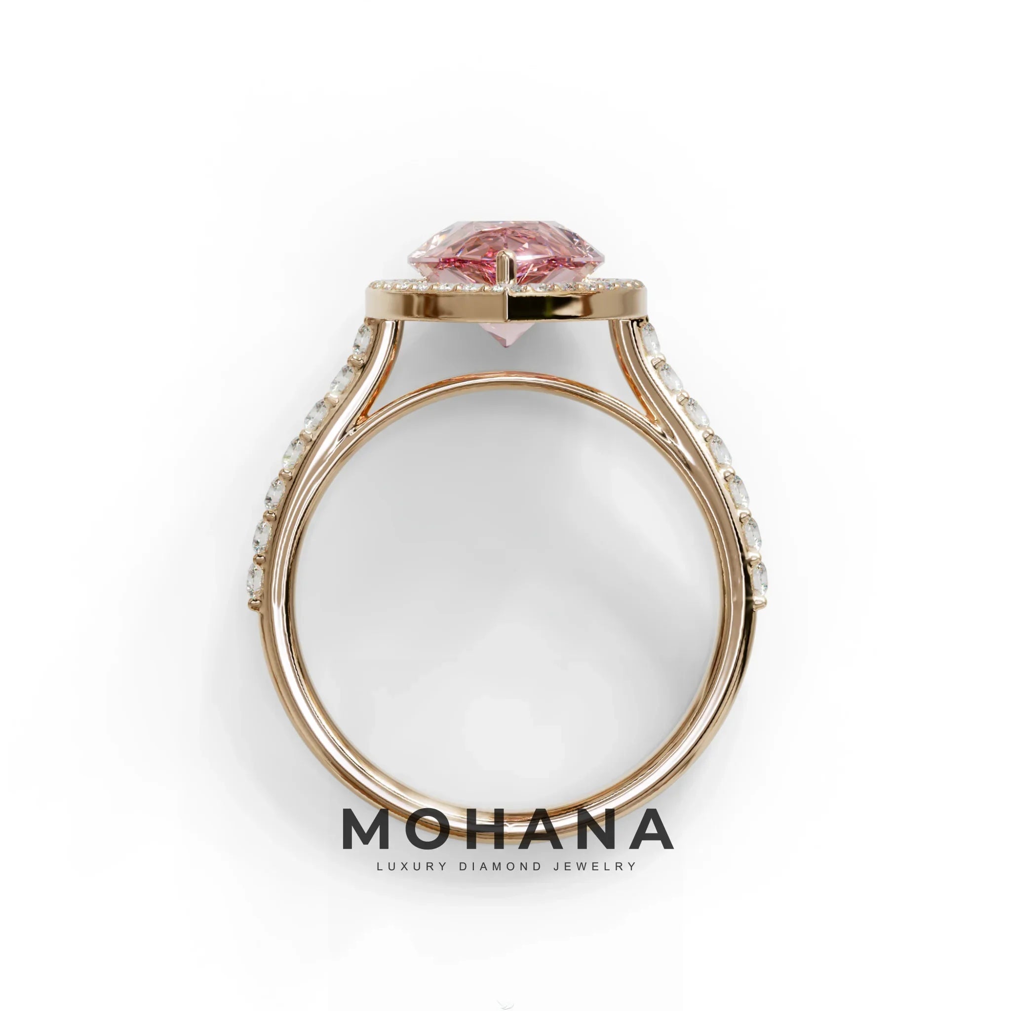 3 Carat Pink Pear Cut Halo & Pave Setting Lab Grown Diamond Ring