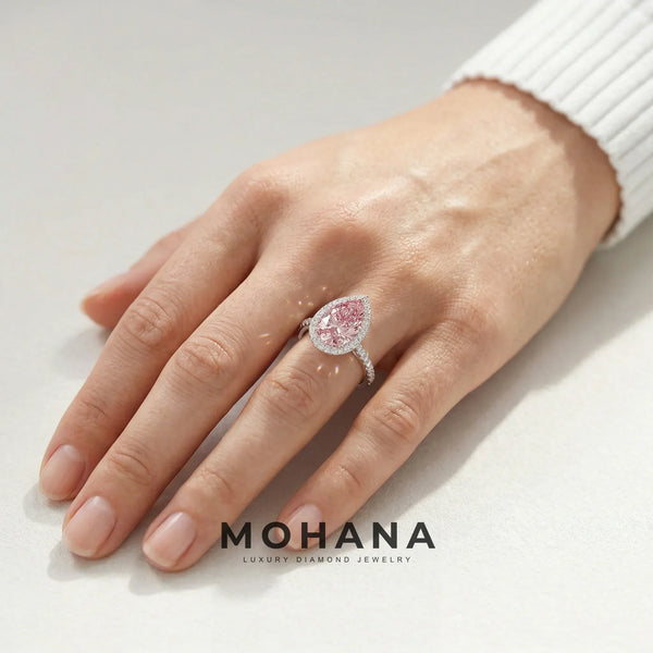 3 Carat Pink Lab Grown Diamond Engagement Ring – Pear Cut Halo & Pavé | Madona alternate view