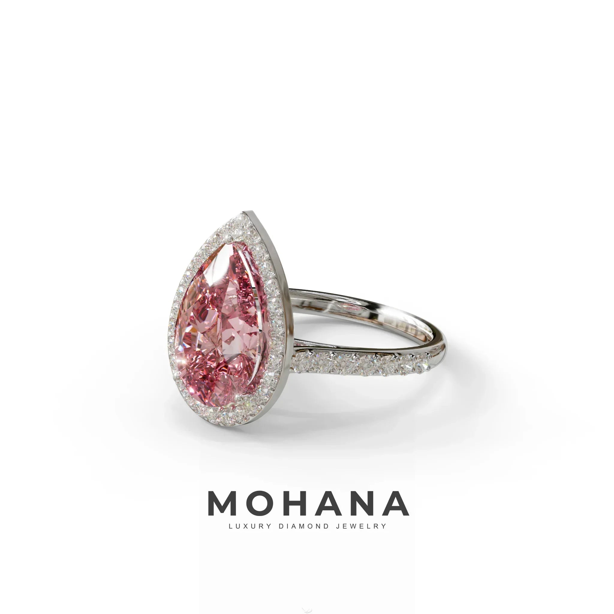 3 Carat Pink Pear Cut Halo & Pave Setting Lab Grown Diamond Ring