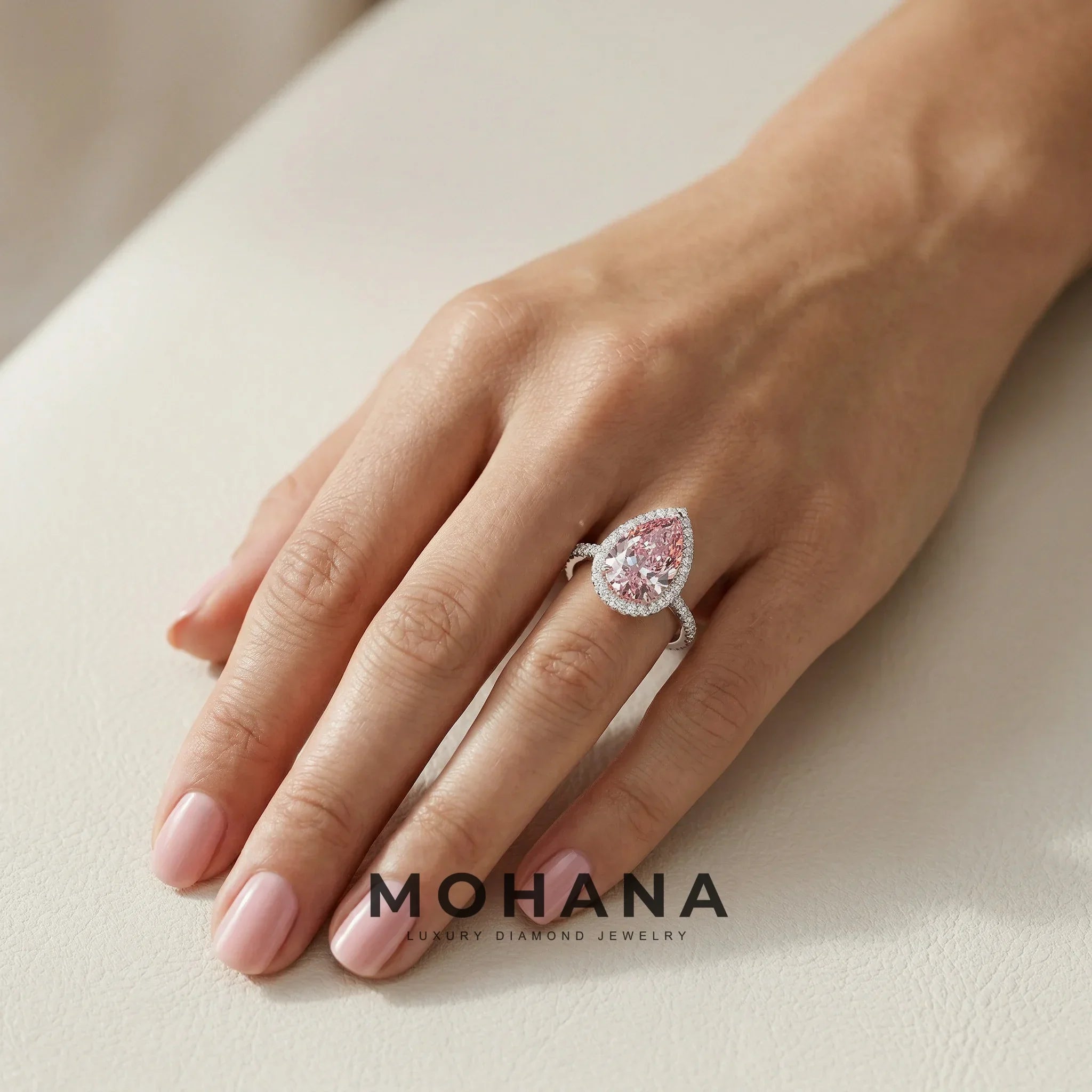 3ct Fancy Pink Pear Cut Halo & Pave Lab Grown Diamond Engagement Ring - Madona
