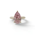 3 Carat Pink Pear Shaped Hidden Halo Lab Diamond Engagement Ring - Alina - 10K Solid Gold / Yellow Gold