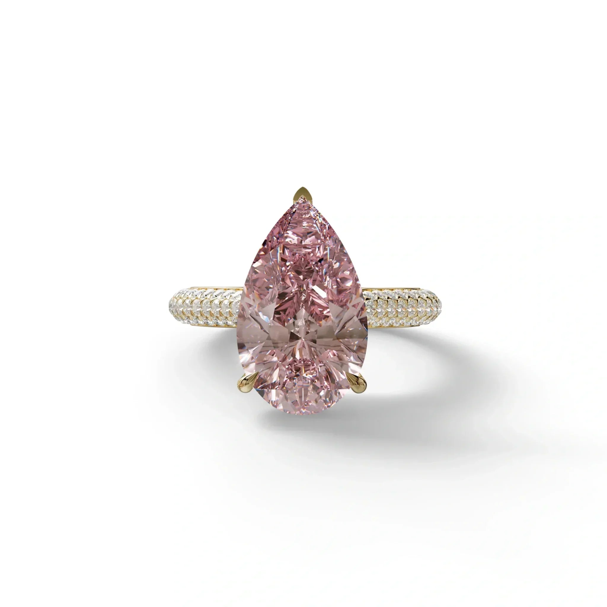 3 Carat Pink Pear Shaped Hidden Halo Lab Diamond Engagement Ring - Alina - 10K Solid Gold / Yellow Gold