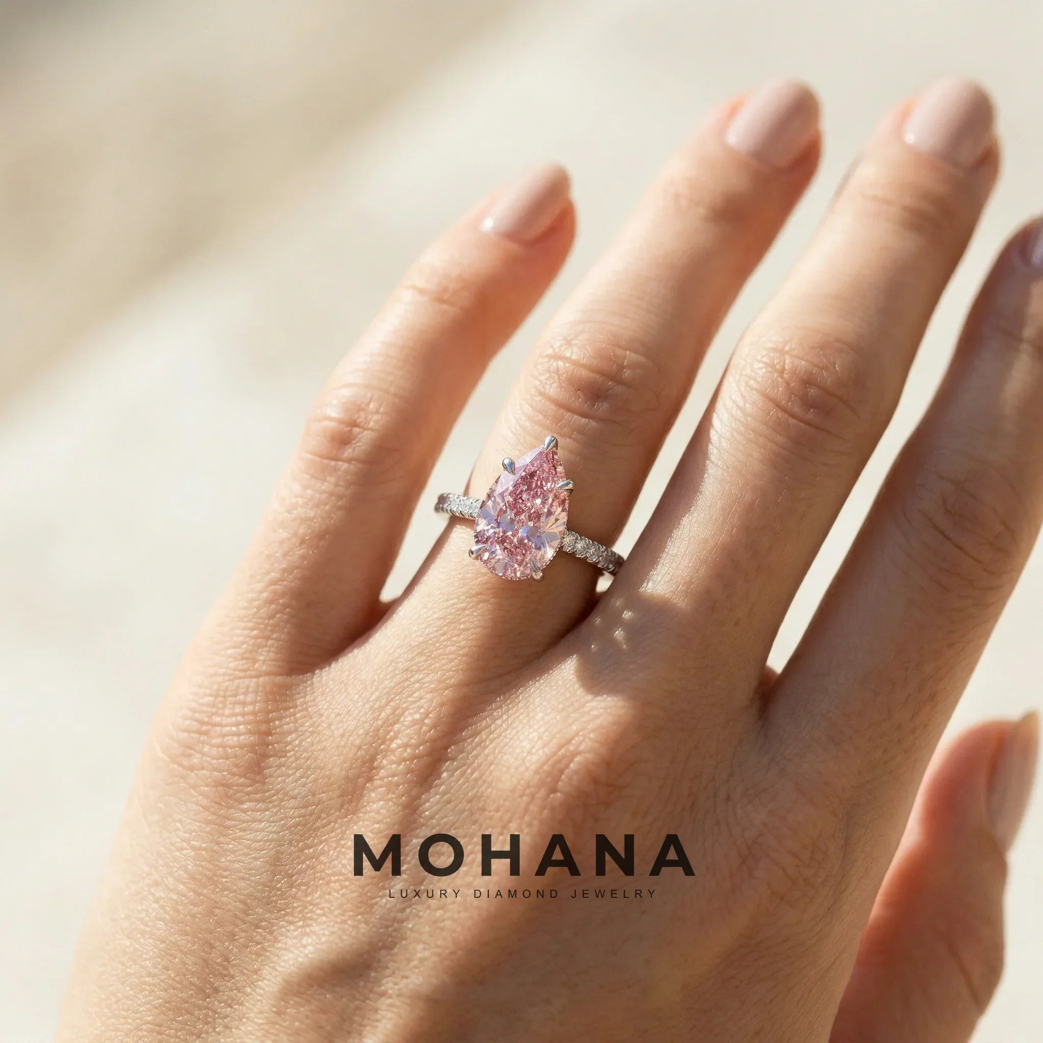 3 Carat Fancy Pink Pear Cut Hidden Halo Lab Grown Diamond Engagement Ring