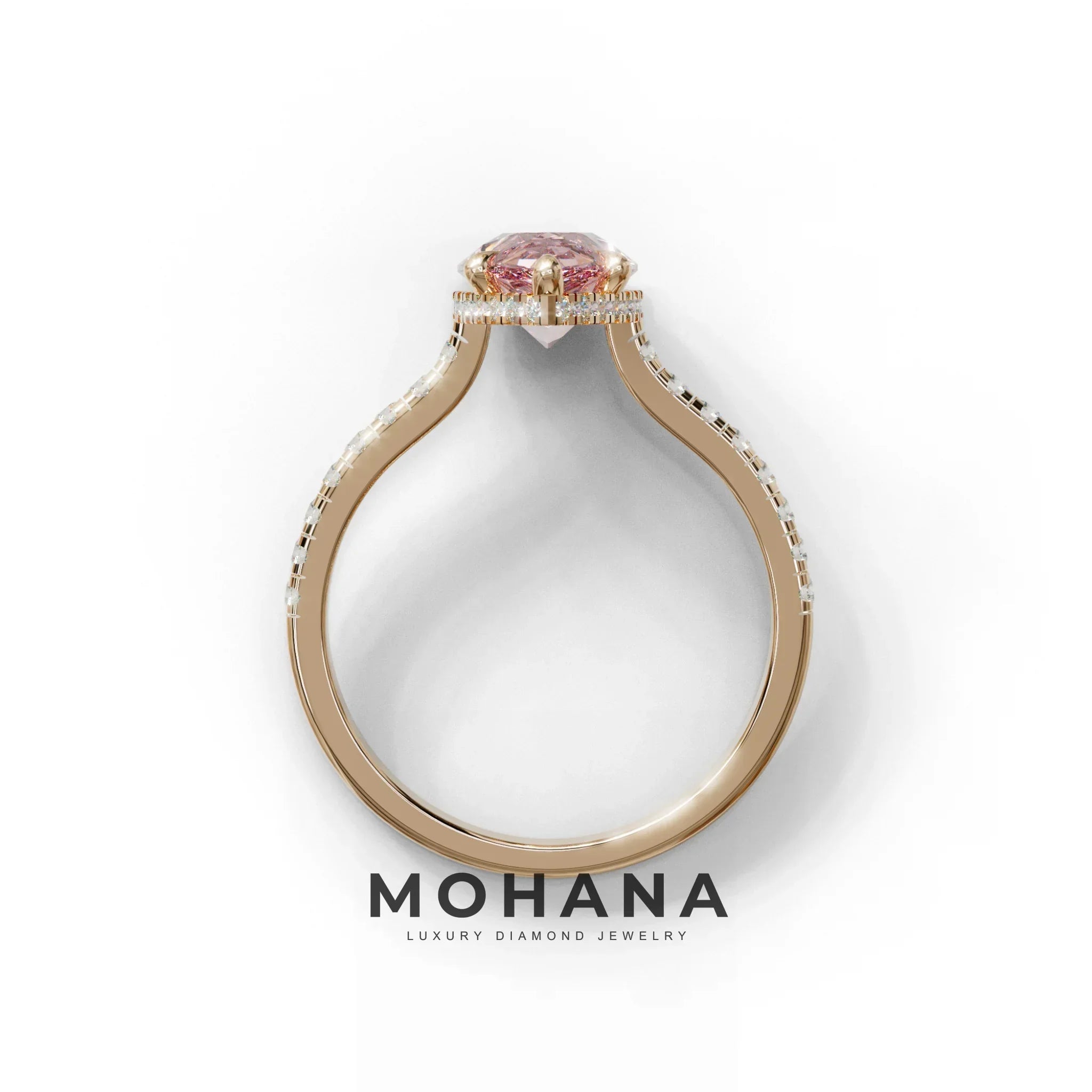 3 Carat Pink Pear Cut Hidden Halo & Pave Set Lab Diamond Ring - Eblouissant