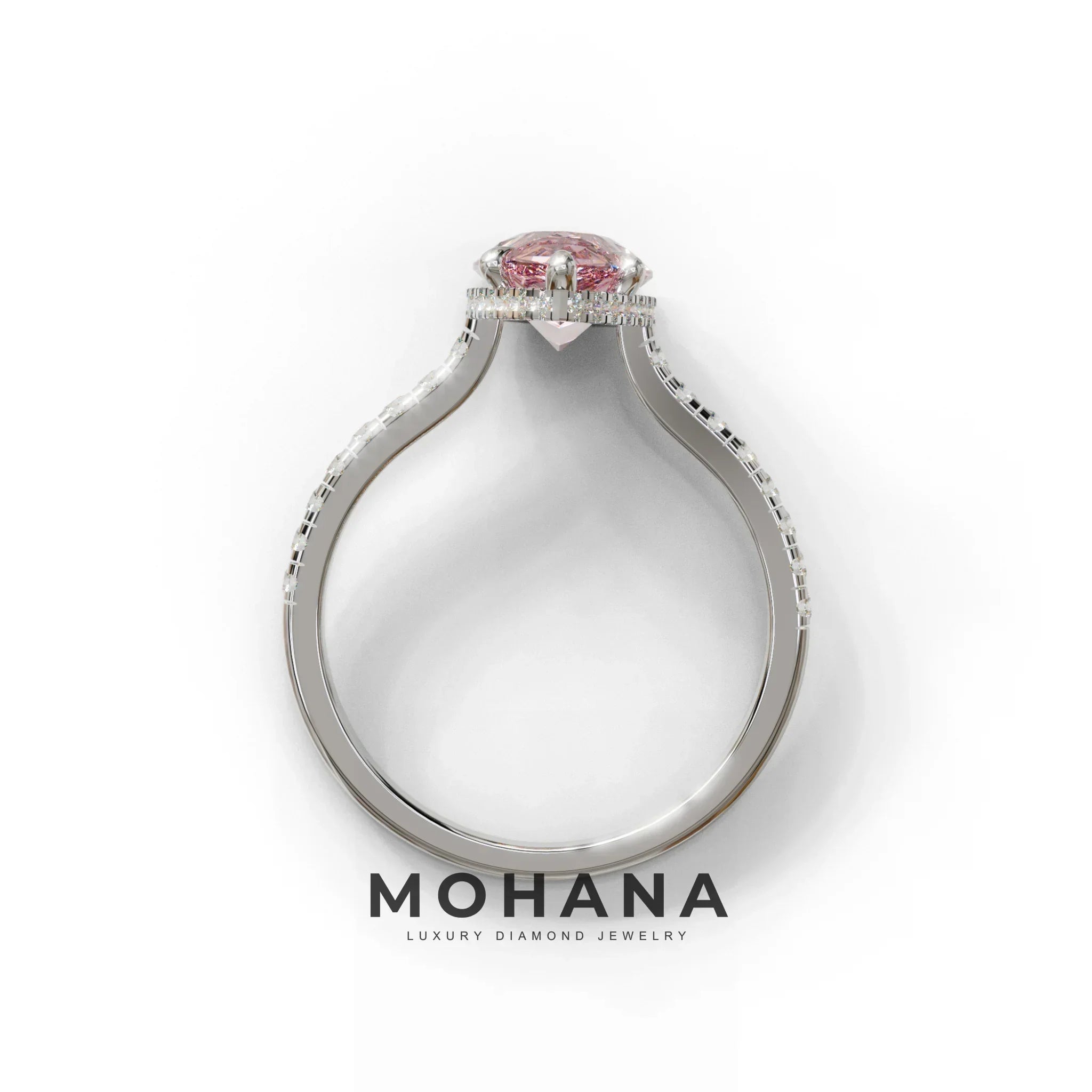 3 Carat Pink Pear Cut Hidden Halo & Pave Set Lab Diamond Ring - Eblouissant