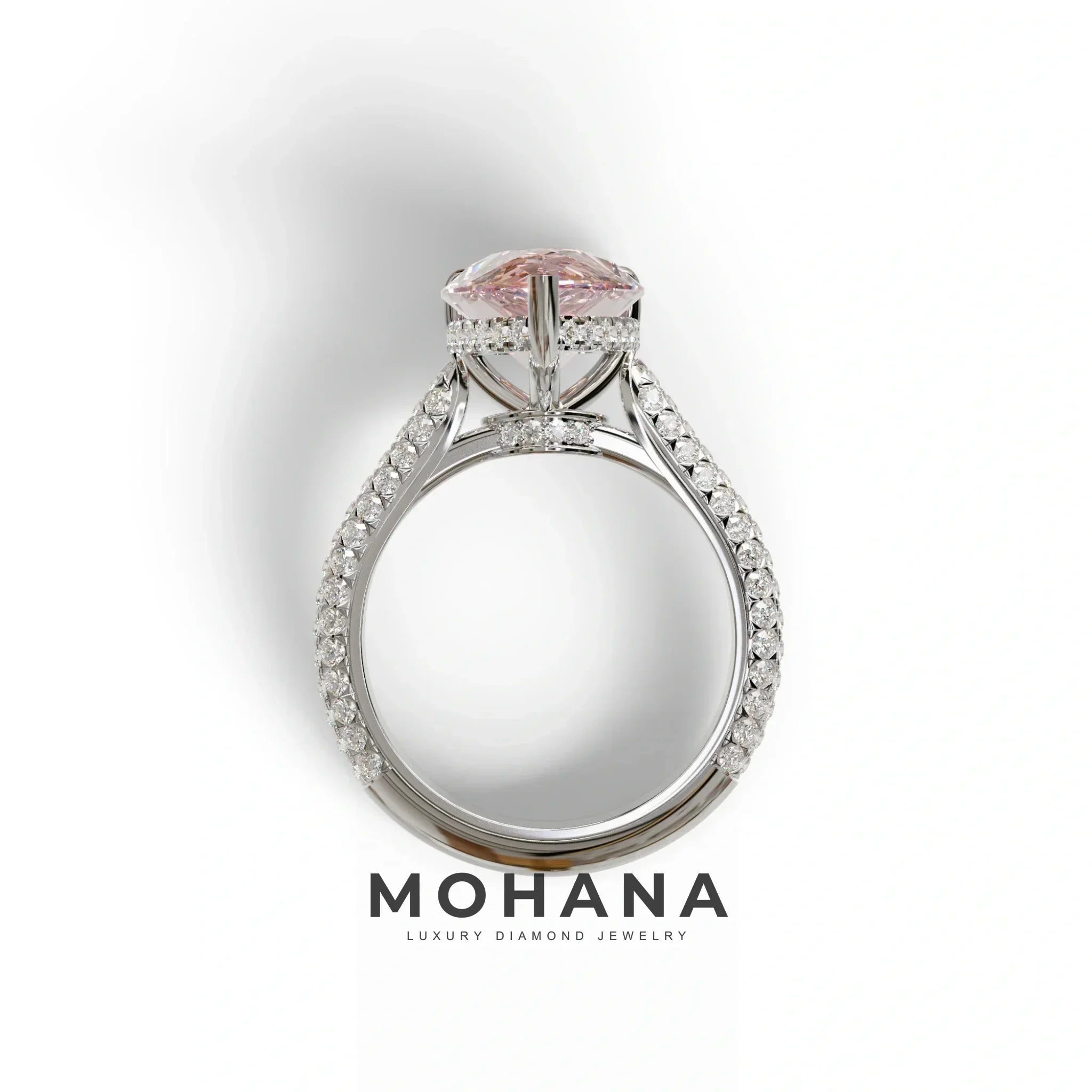 3 Carat Pink Pear Shaped Hidden Halo Lab Diamond Engagement Ring - Alina