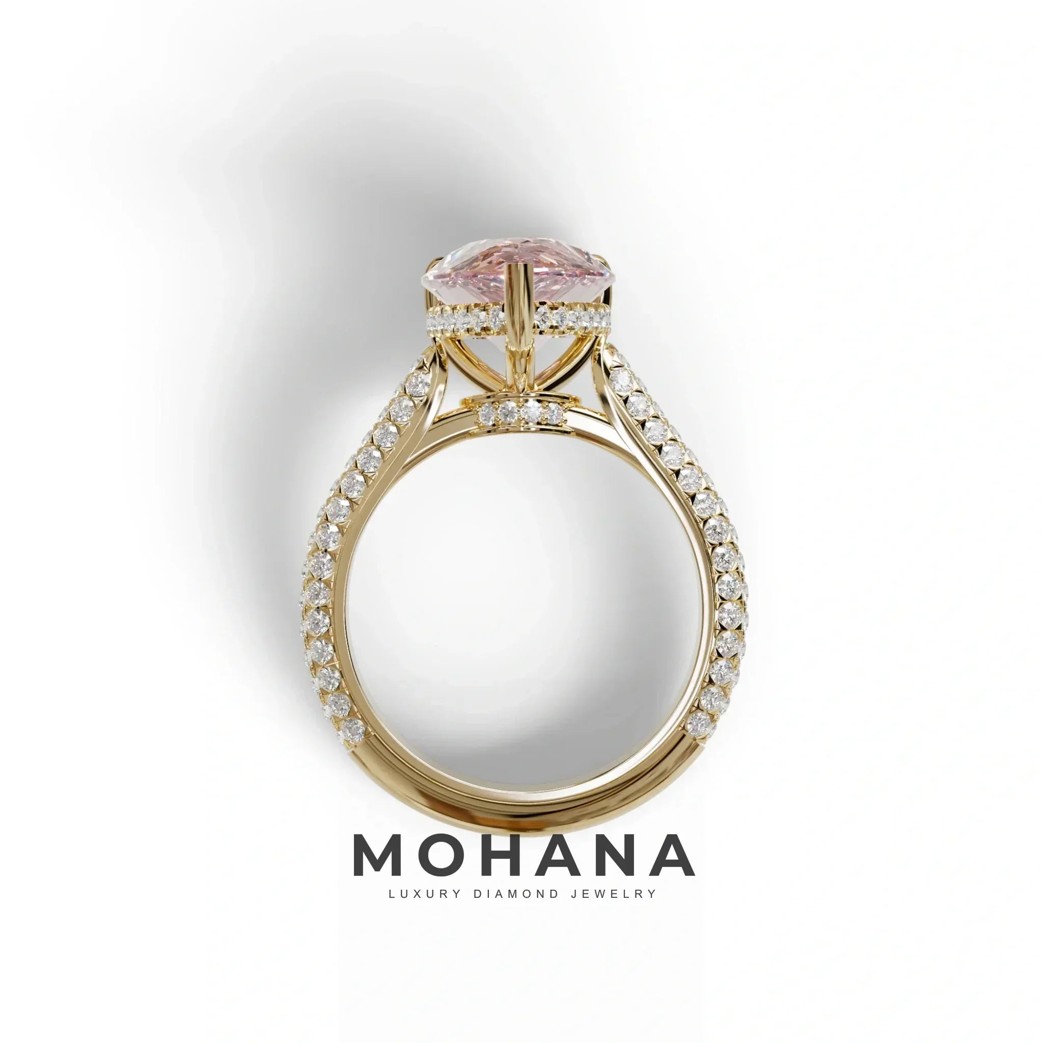 3 Carat Pink Pear Shaped Hidden Halo Lab Diamond Engagement Ring - Alina