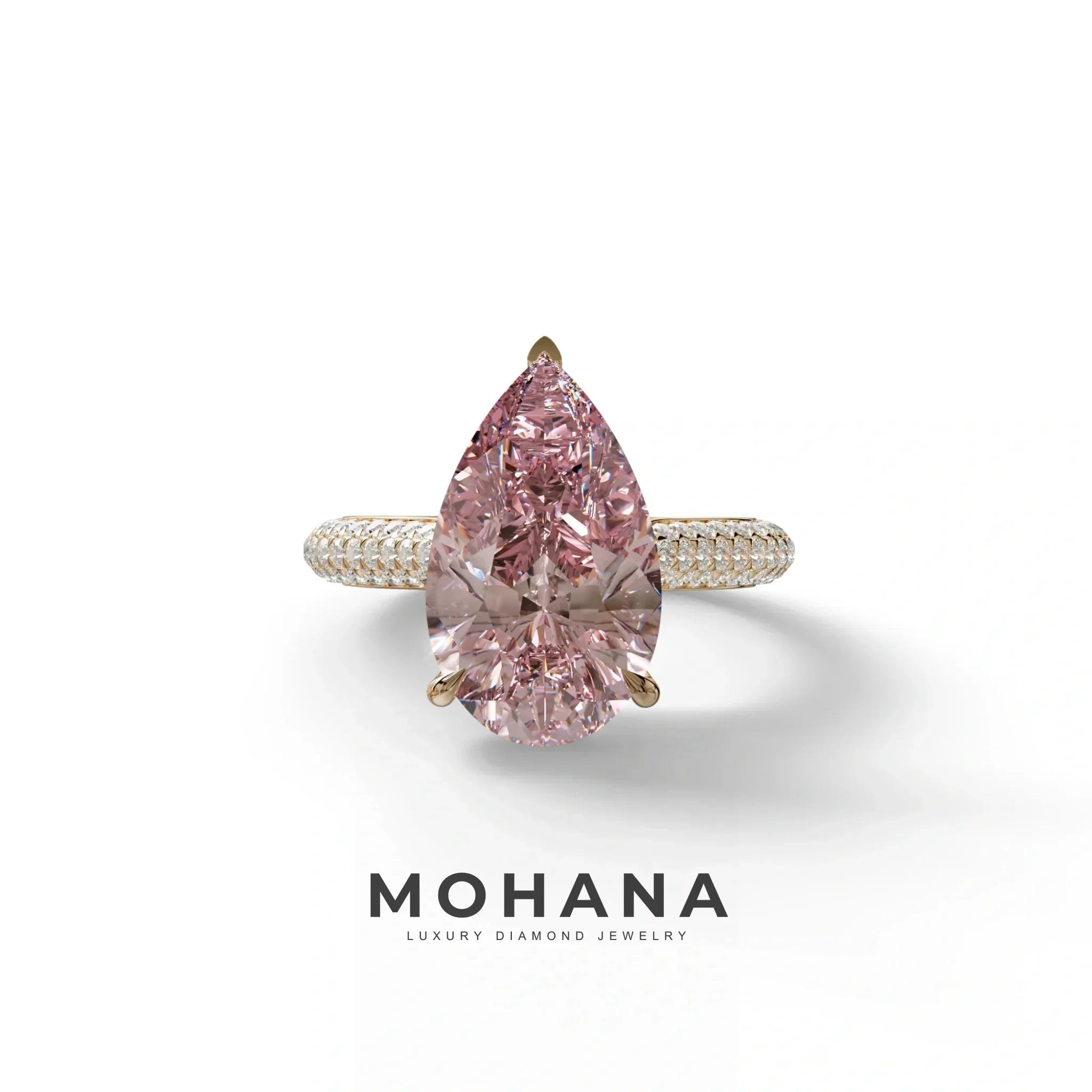 3 Carat Pink Pear Shaped Hidden Halo Lab Diamond Engagement Ring - Alina - 10K Solid Gold / Rose Gold