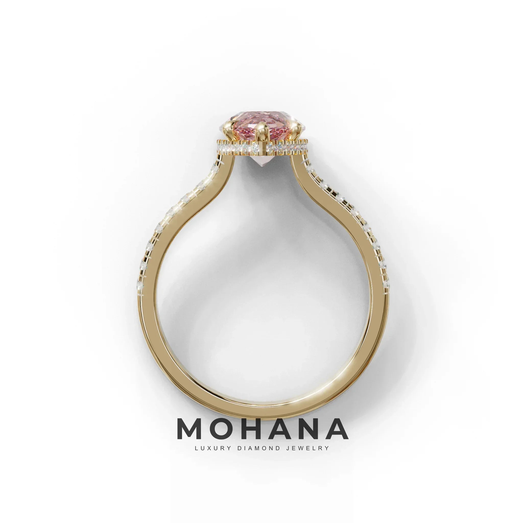 3 Carat Pink Pear Cut Hidden Halo & Pave Set Lab Diamond Ring - Eblouissant
