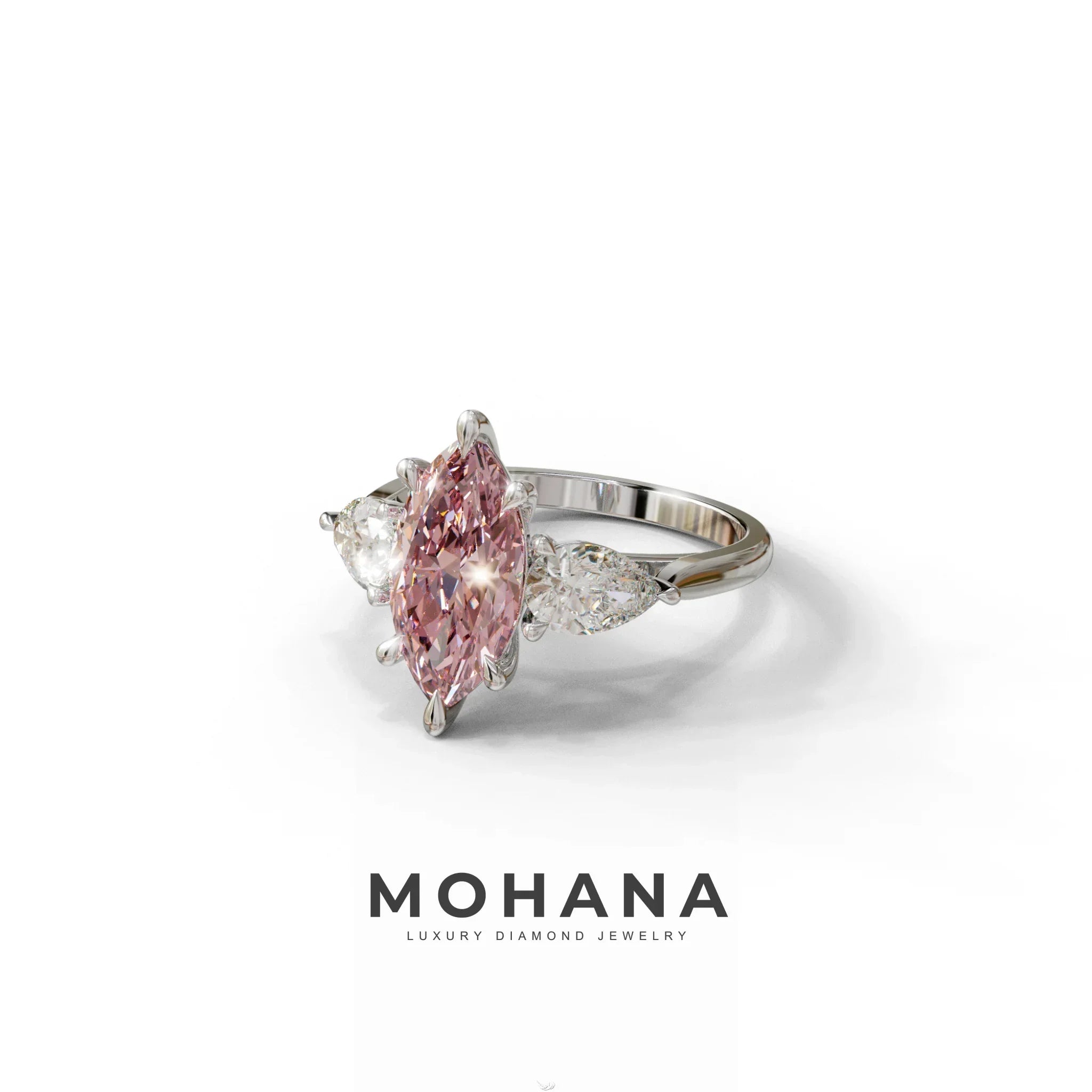 3 Carat Fancy Pink Marquise & Pear Cut Three Stone Lab Grown Diamond Engagement Ring