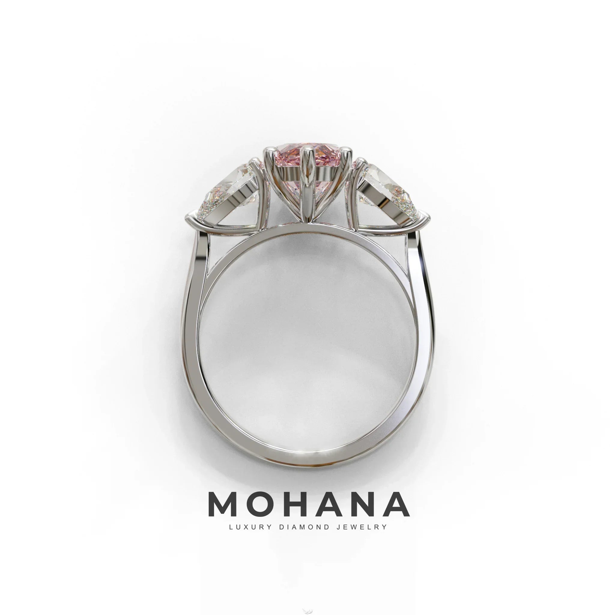 3 Carat Fancy Pink Marquise & Pear Cut Three Stone Lab Grown Diamond Engagement Ring