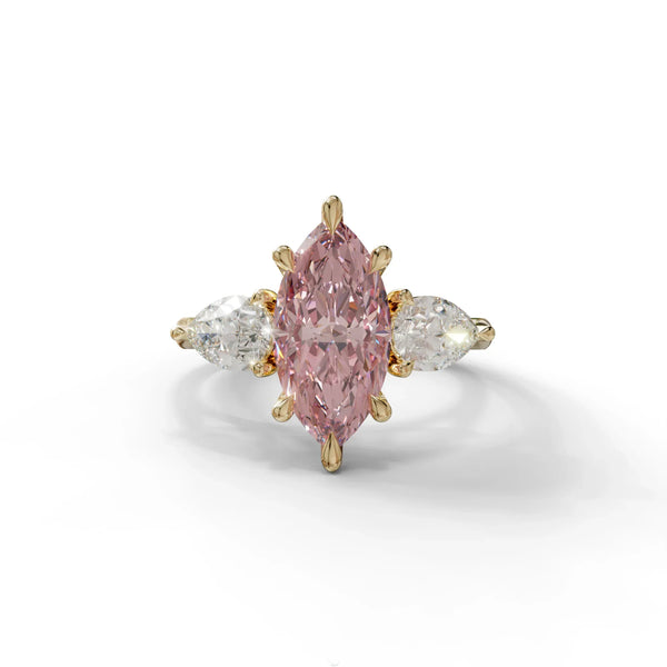 3 Carat Pink Lab Grown Diamond Engagement Ring – Pear Cut Three Stone