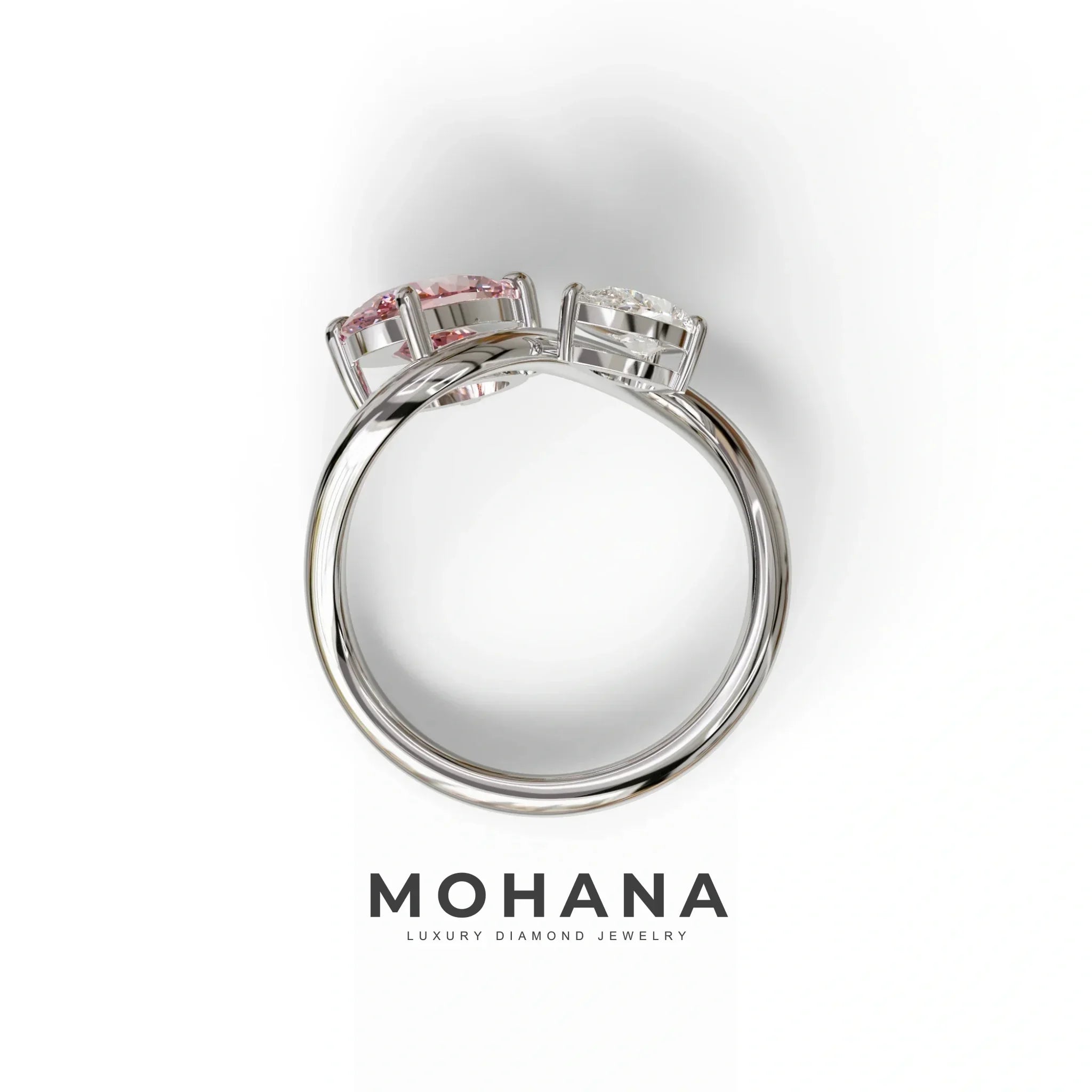 3 Carat Pink Oval and Pear Cut Lab Diamond Engagement Ring - Toi Et Moi (Copy)