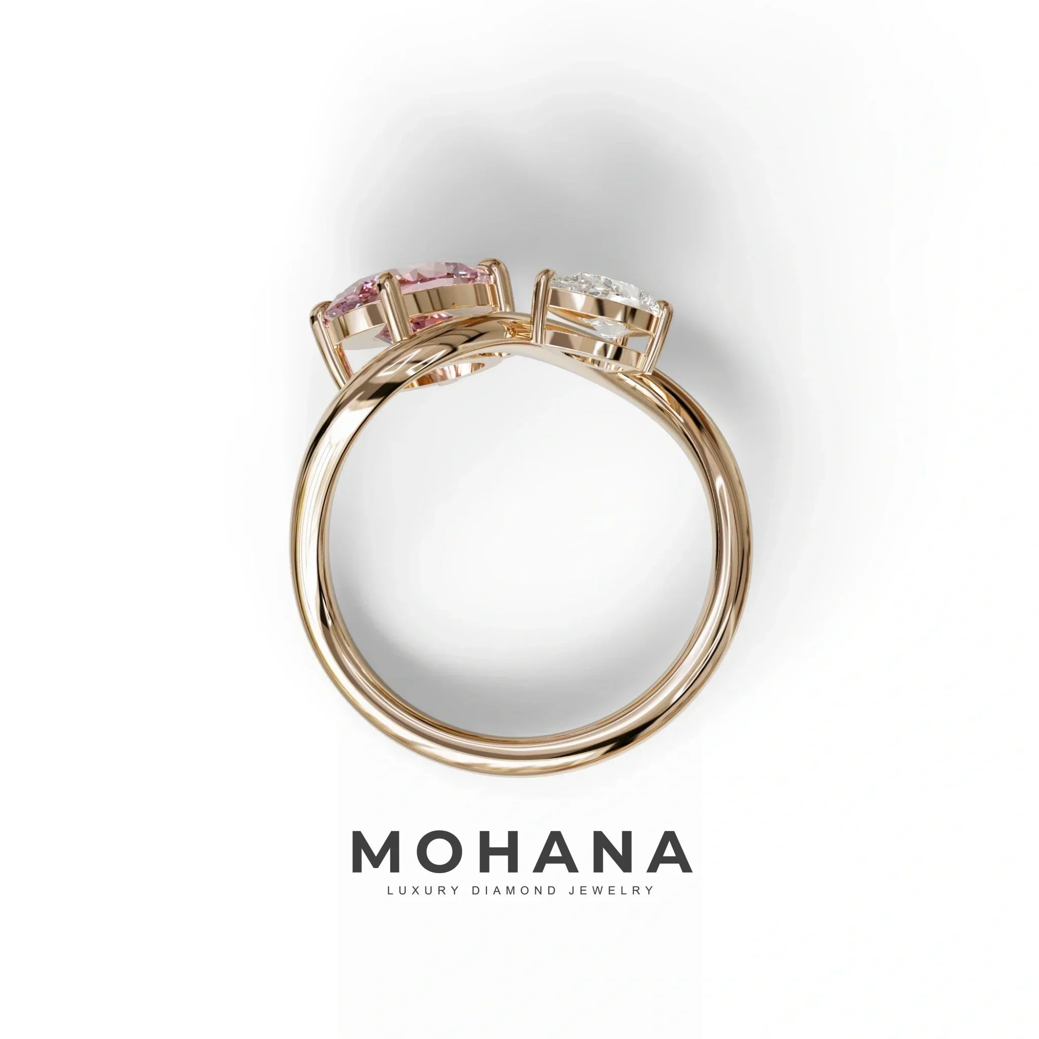 3 Carat Pink Oval and Pear Cut Lab Diamond Engagement Ring - Toi Et Moi (Copy)