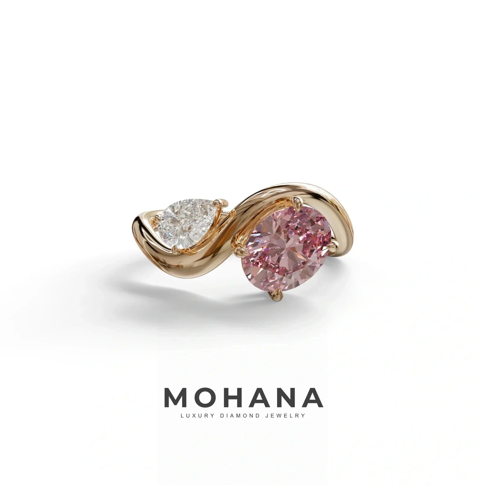 3 Carat Pink Oval and Pear Cut Lab Diamond Engagement Ring - Toi Et Moi (Copy) - 10K Solid Gold / Rose Gold