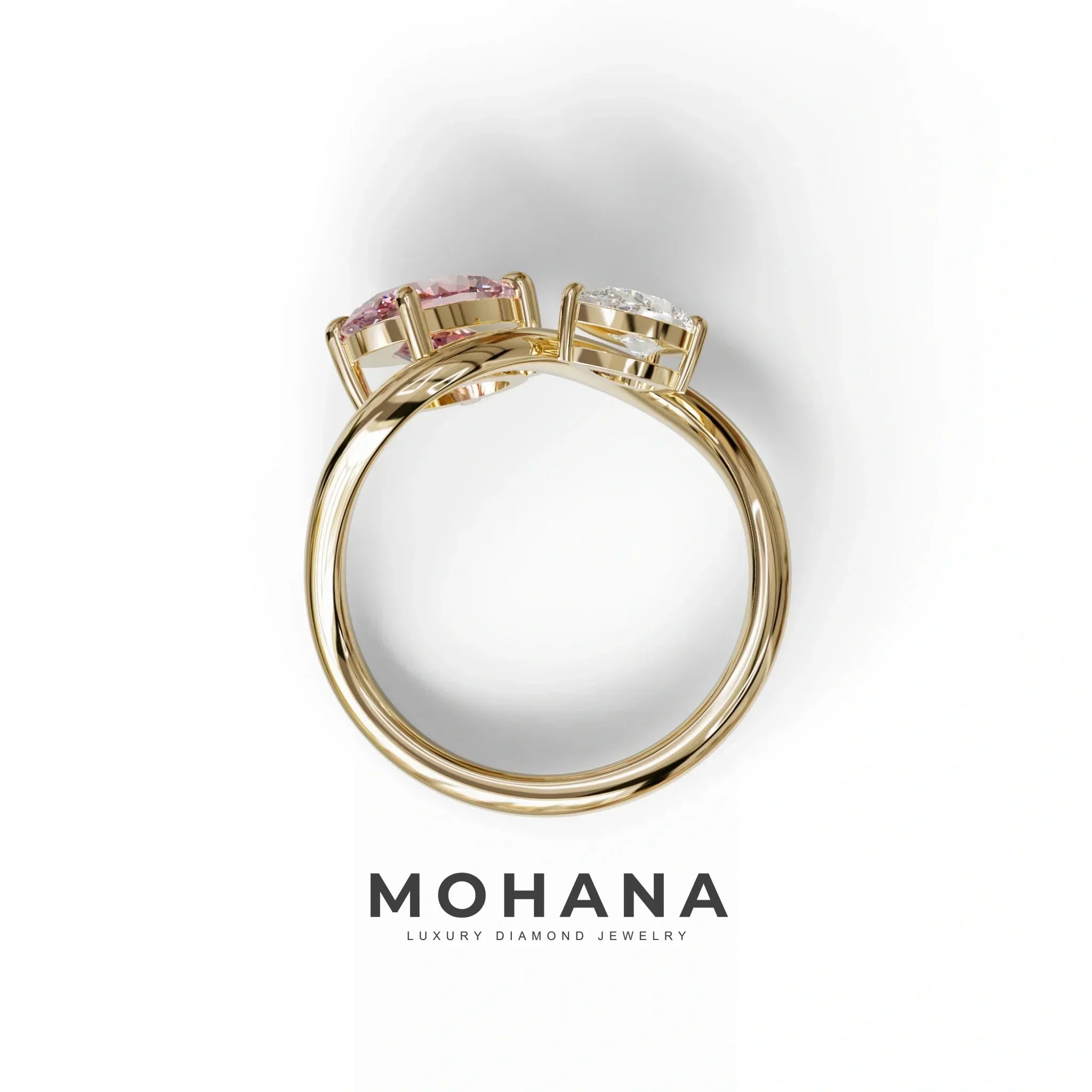 3 Carat Pink Oval and Pear Cut Lab Diamond Engagement Ring - Toi Et Moi (Copy)