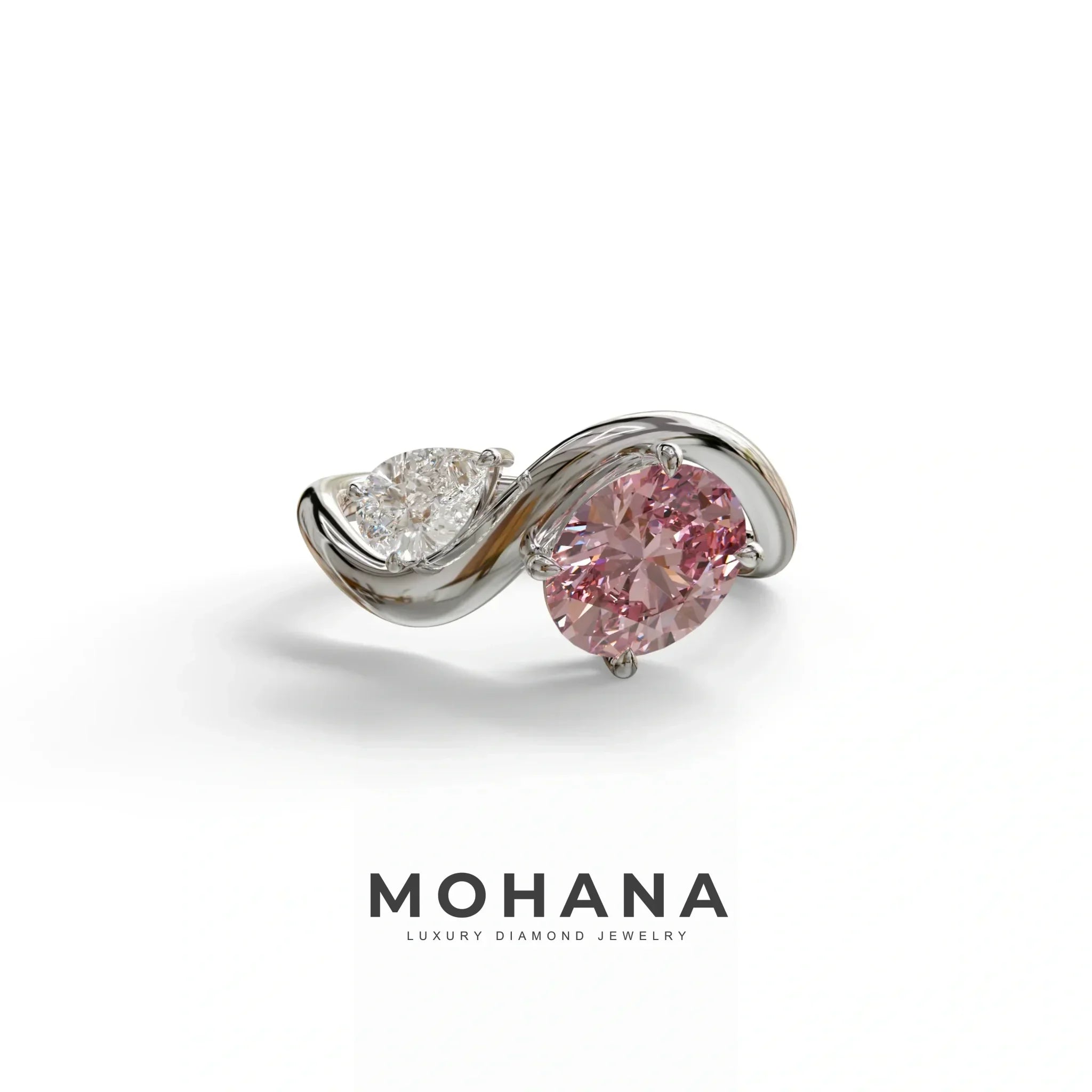 3 Carat Pink Oval and Pear Cut Lab Diamond Engagement Ring - Toi Et Moi (Copy) - 10K Solid Gold / White Gold