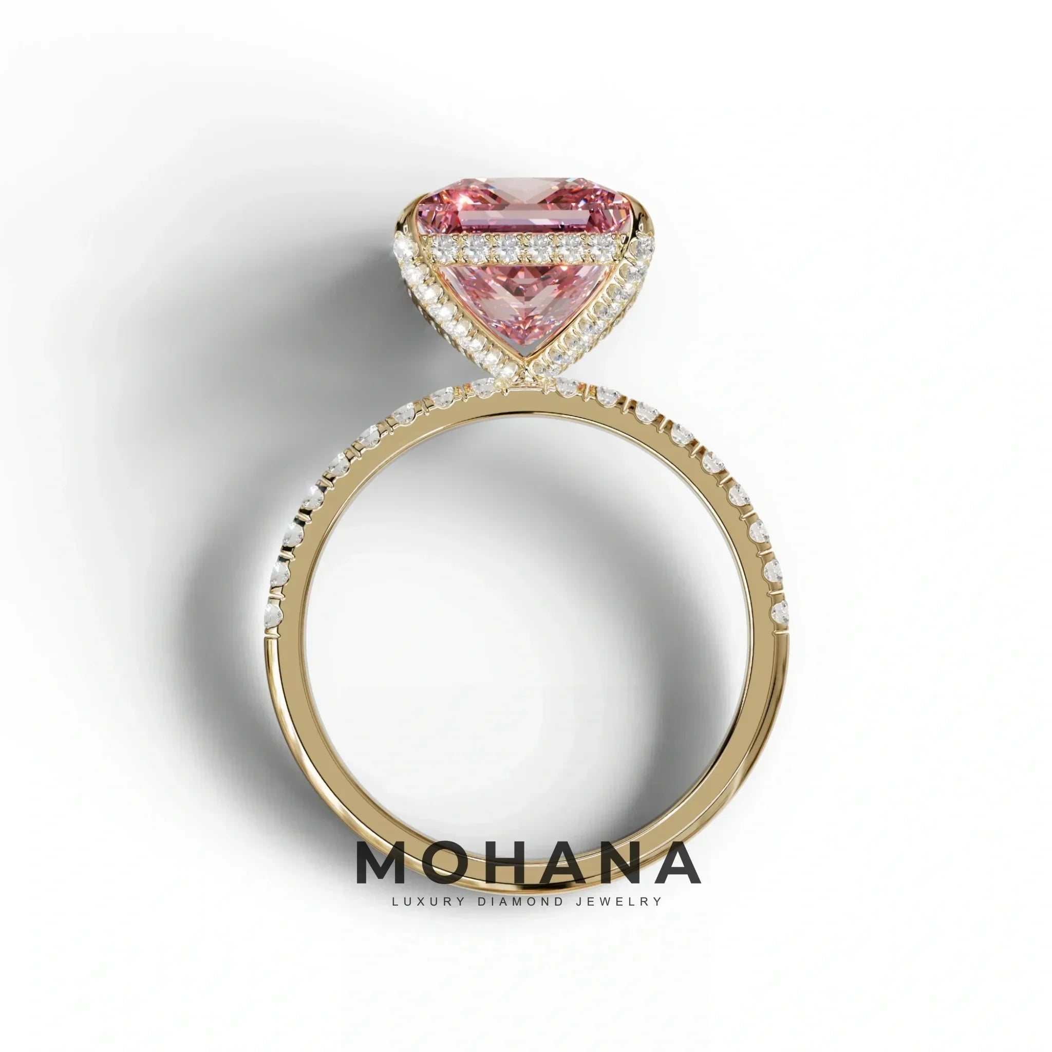 3 Carat Pink Princess Cut Hidden Halo & Pave Lab Diamond Ring