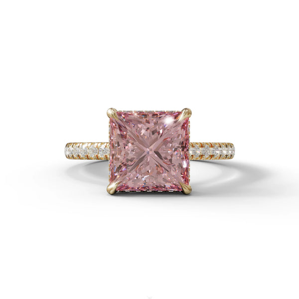 3 Carat Pink Lab Grown Diamond Engagement Ring – Princess Cut Hidden Halo