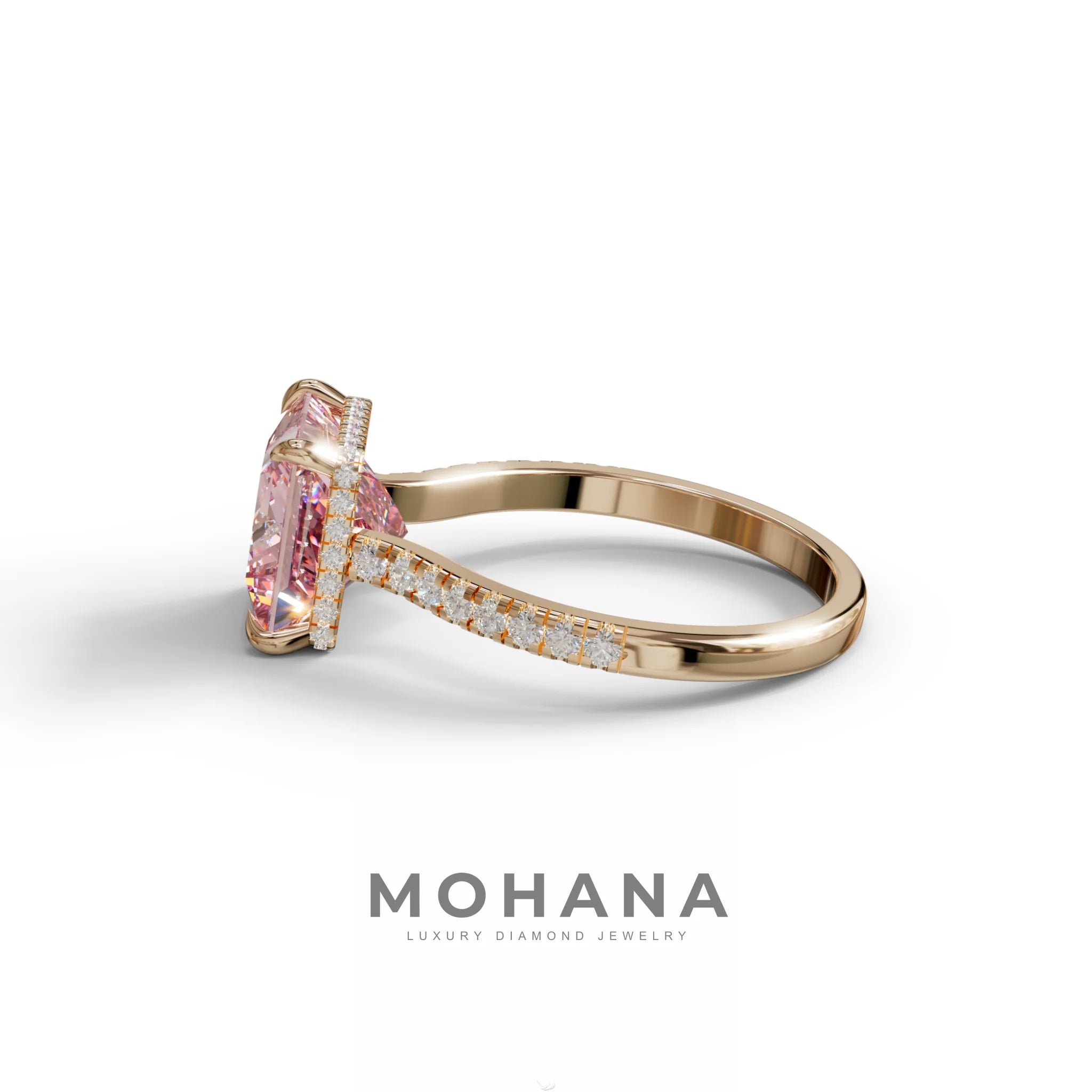 3 Carat Fancy Pink Princess Cut Hidden Halo Lab Grown Diamond Engagement Ring