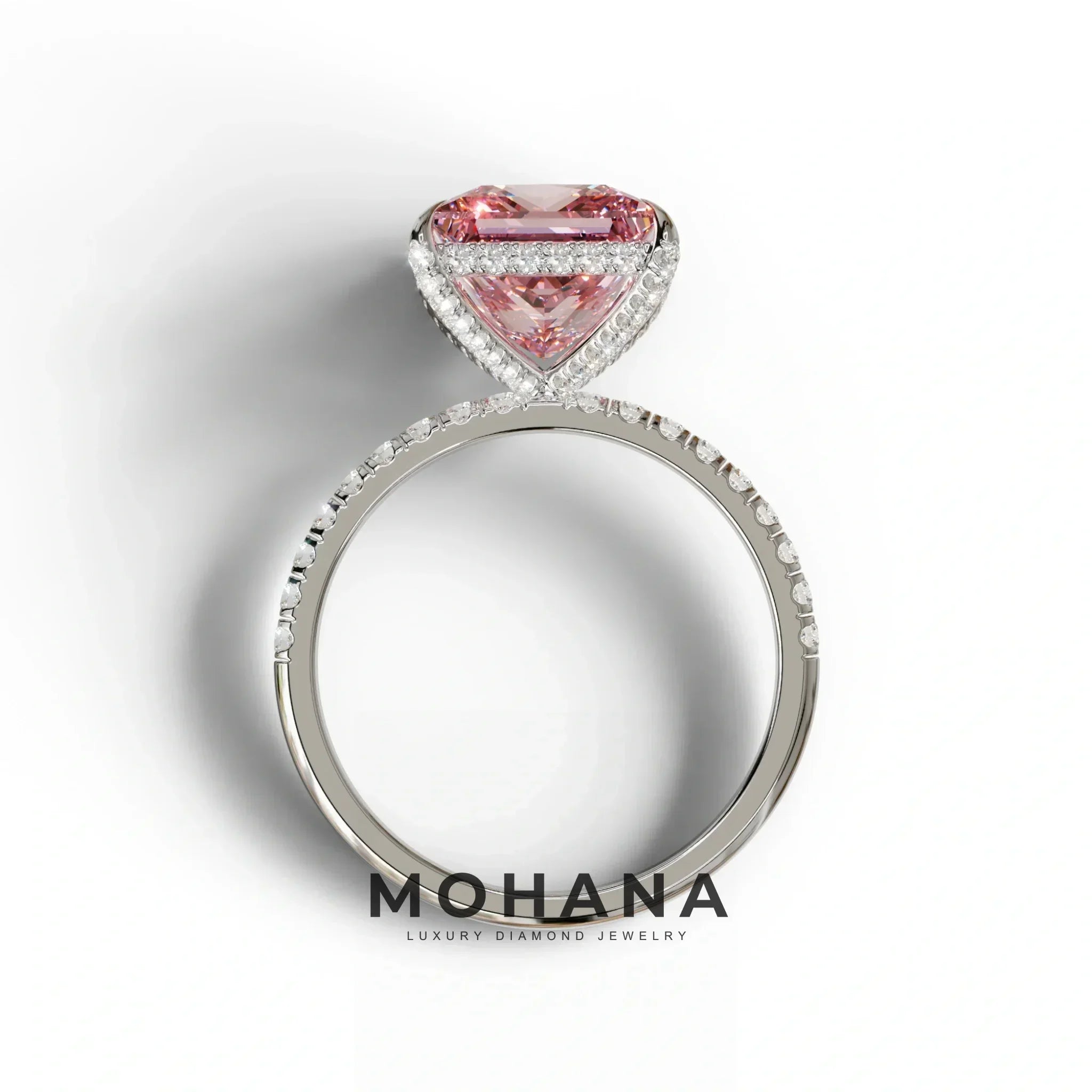 3 Carat Pink Princess Cut Hidden Halo & Pave Lab Diamond Ring