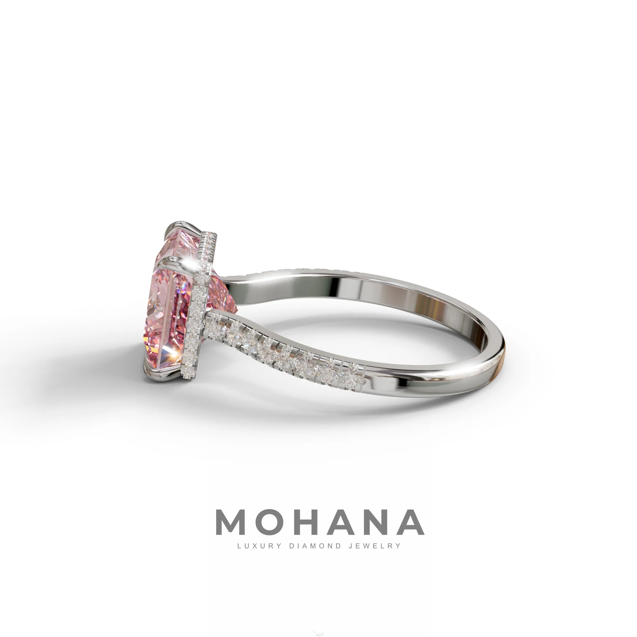 3 Carat Fancy Pink Princess Cut Hidden Halo Lab Grown Diamond Engagement Ring