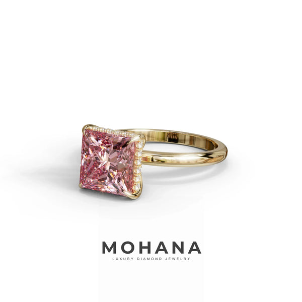 3 Carat Pink Lab Grown Diamond Engagement Ring – Princess Cut Hidden Halo alternate view
