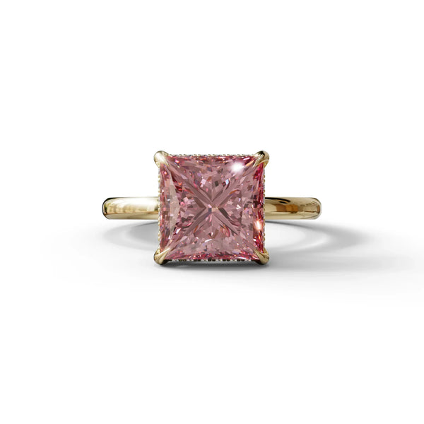 3 Carat Pink Lab Grown Diamond Engagement Ring – Princess Cut Hidden Halo