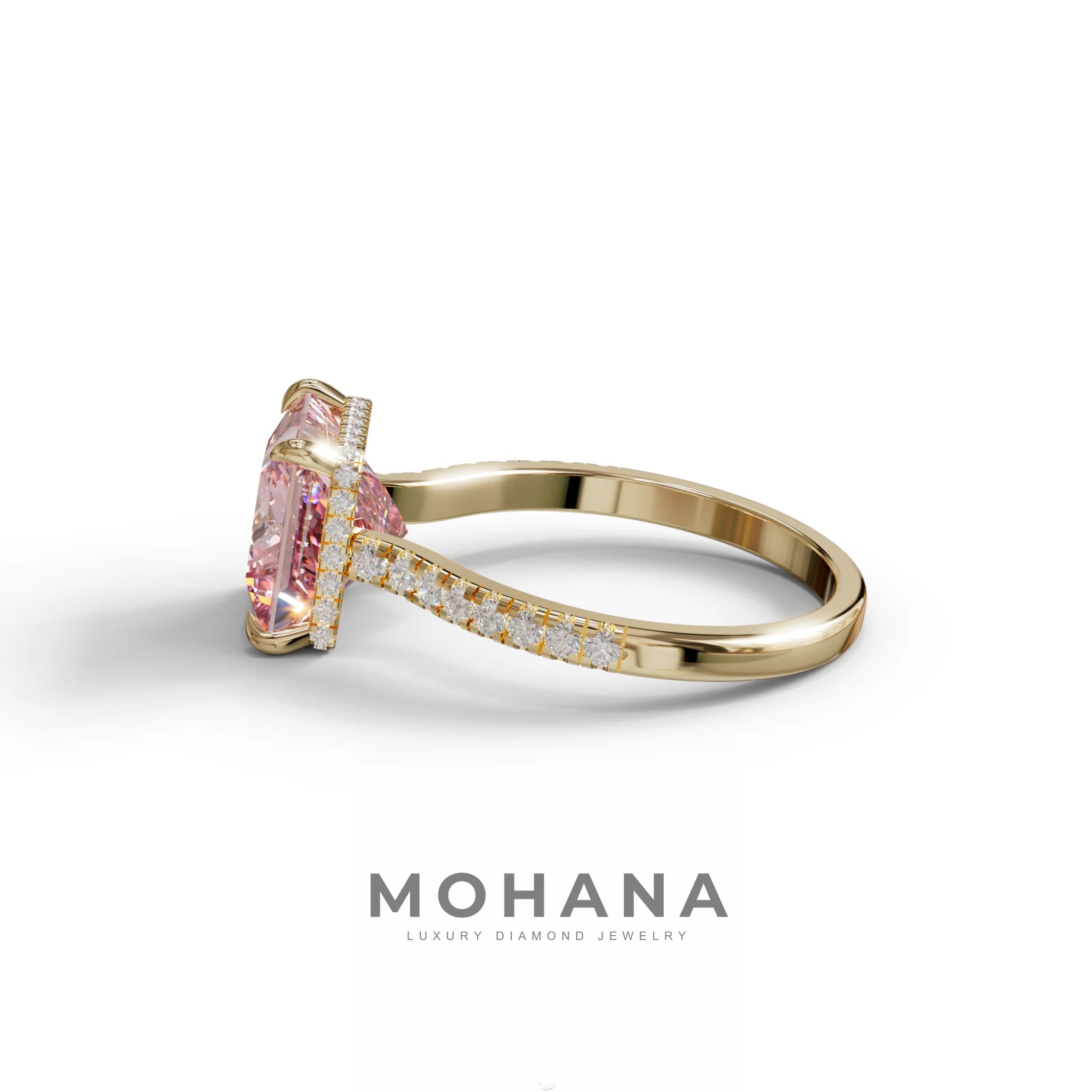 3 Carat Fancy Pink Princess Cut Hidden Halo Lab Grown Diamond Engagement Ring