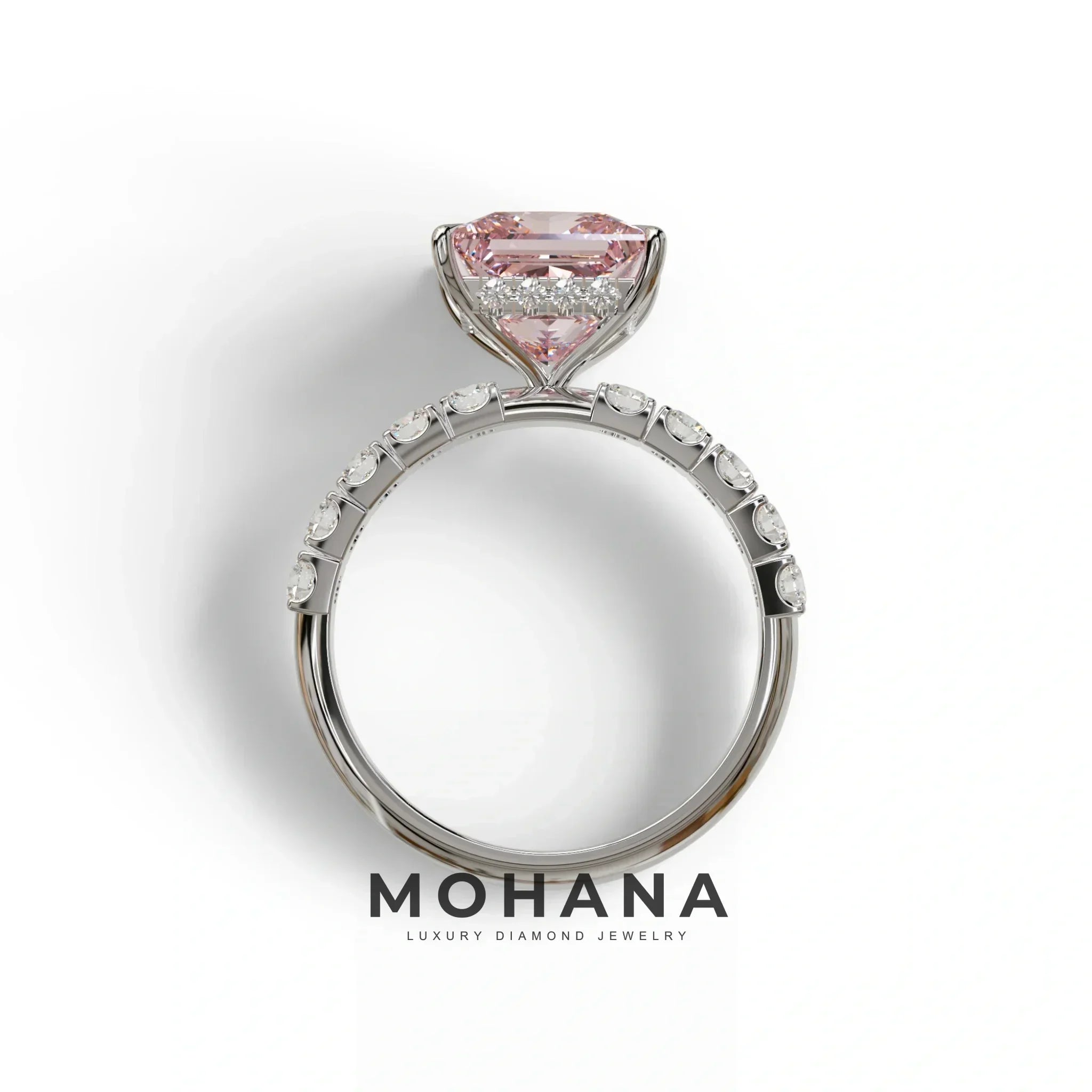 3 Carat Fancy Intense Pink Princess Cut Pave Lab Created Ring - Elysia